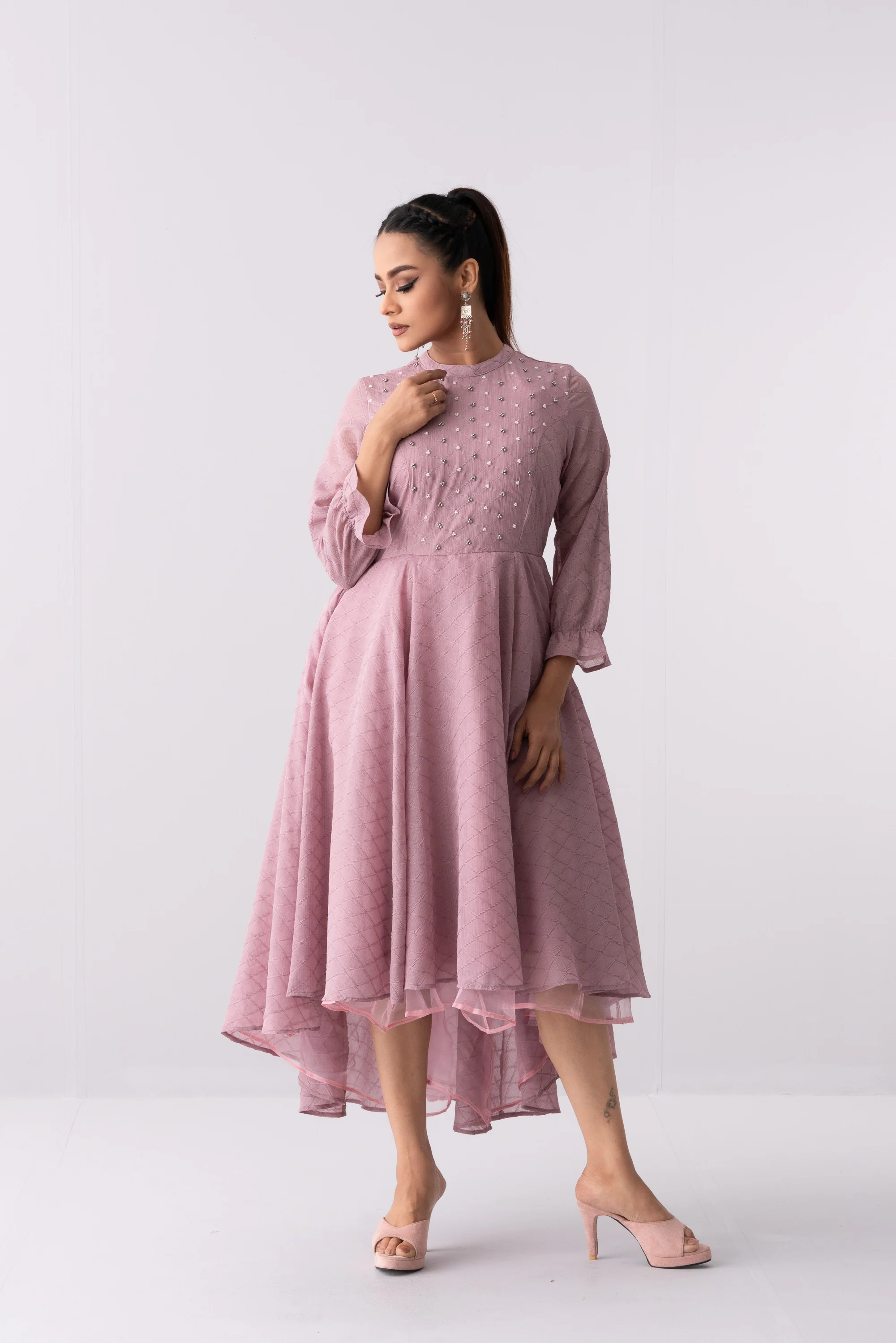 Jacquard Shimmer Georgette Long Dress - XTXFMF