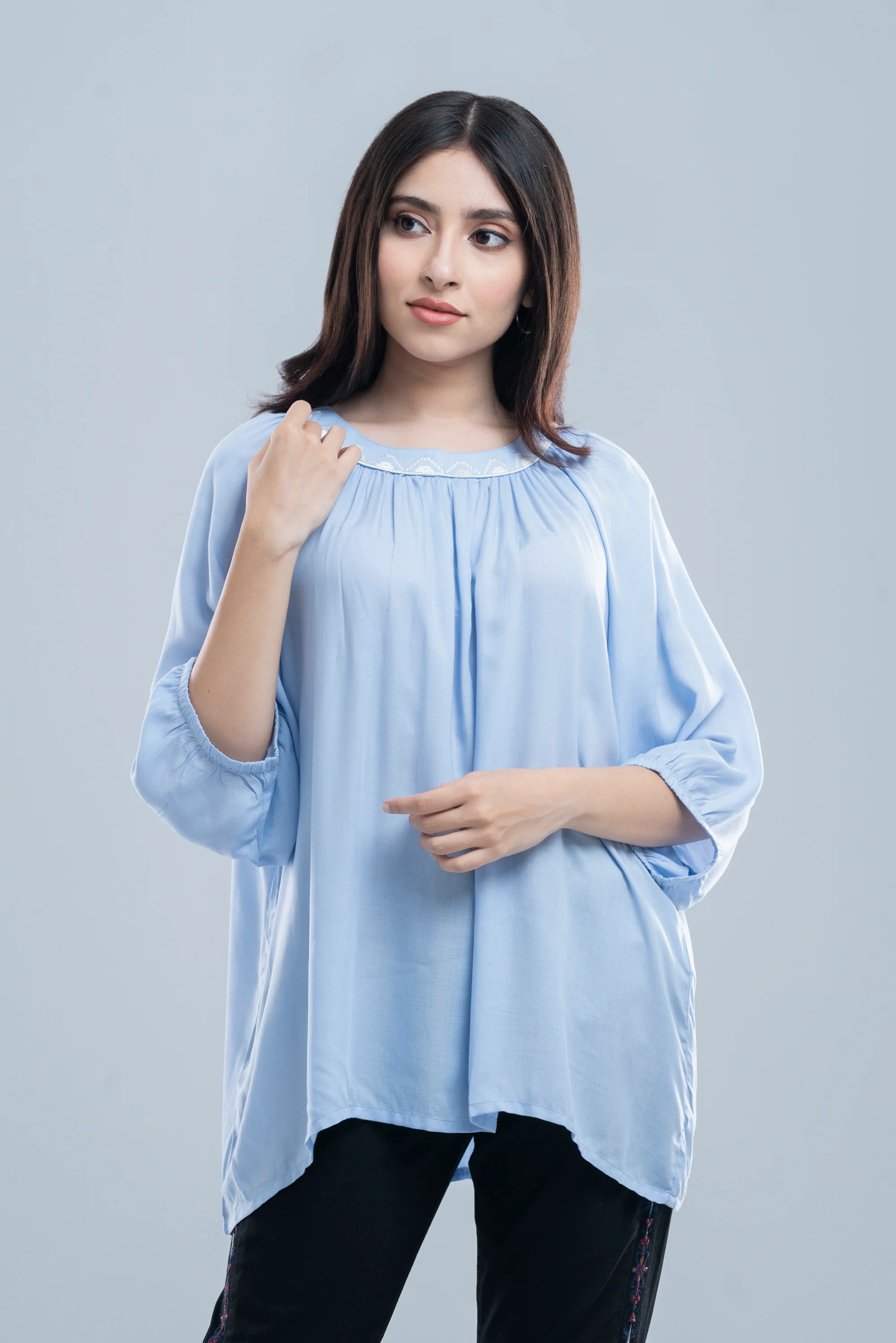 Relaxed Fit Embroidered Viscose Fashion Top - XTXFMF