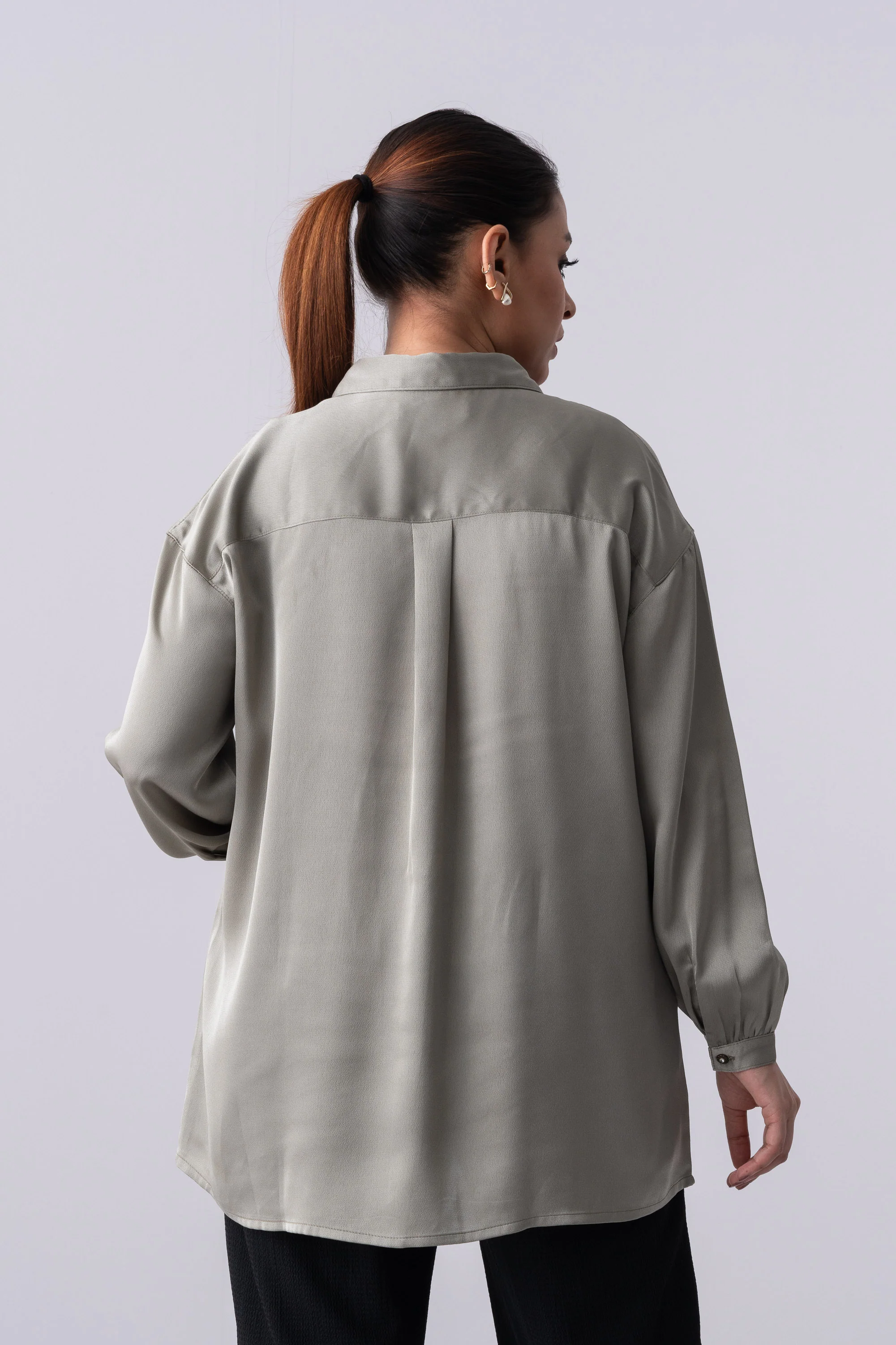 Oversized Fit Satin Casual Shirt - XTXFMF