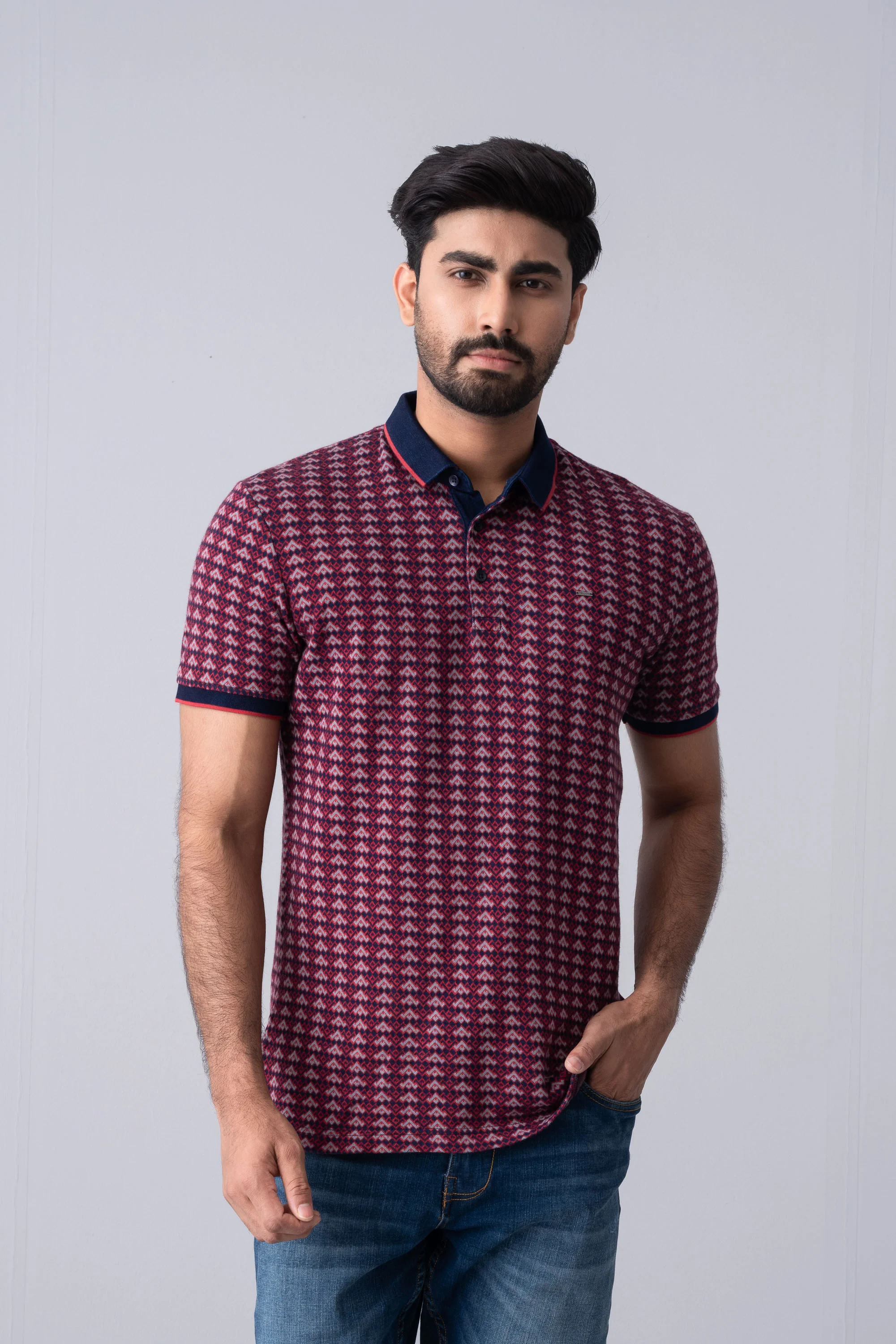 Regular Fit Washed Indigo Polo Shirt - XTXFMF