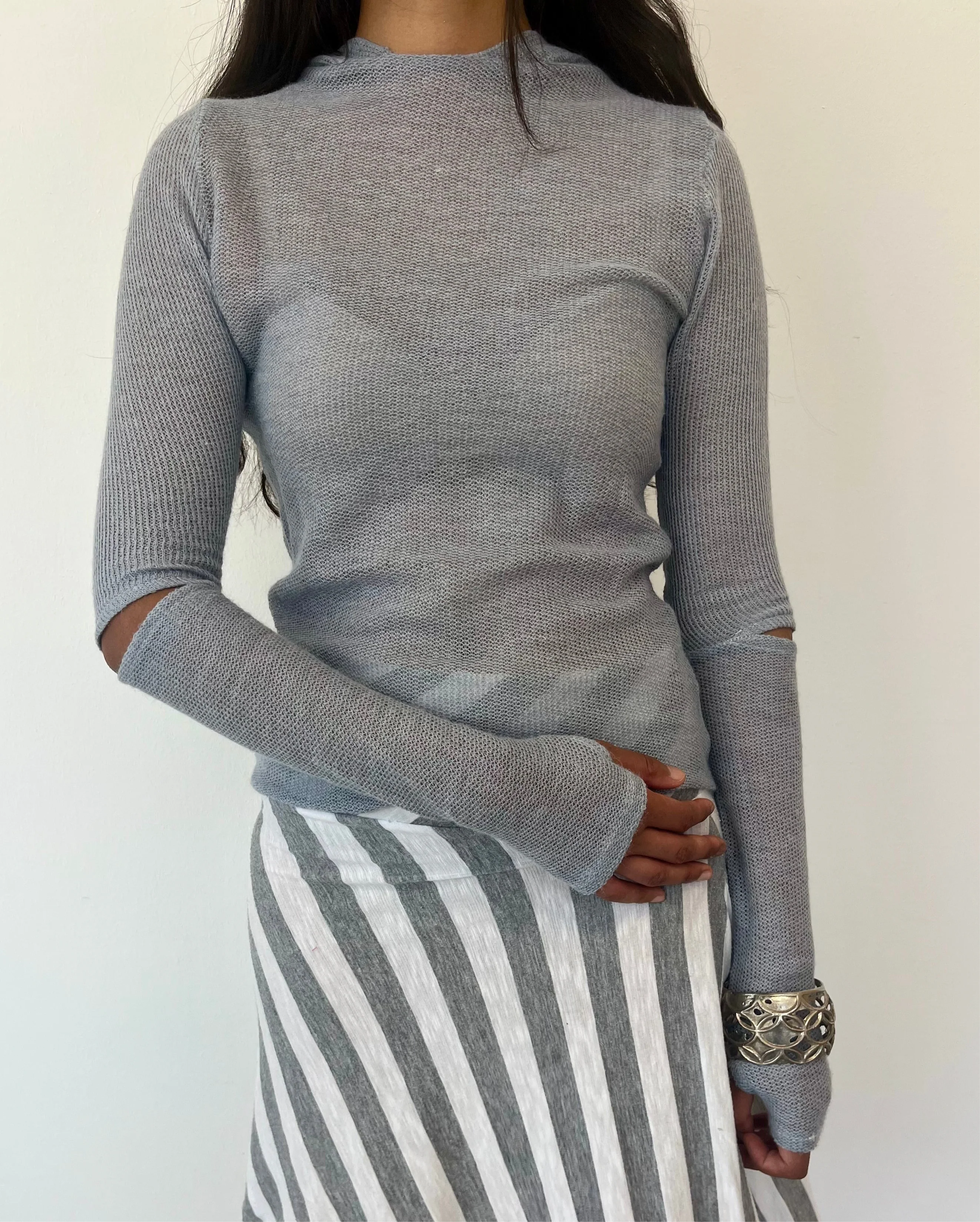 Blue Knit Hoodie - XTXFMF