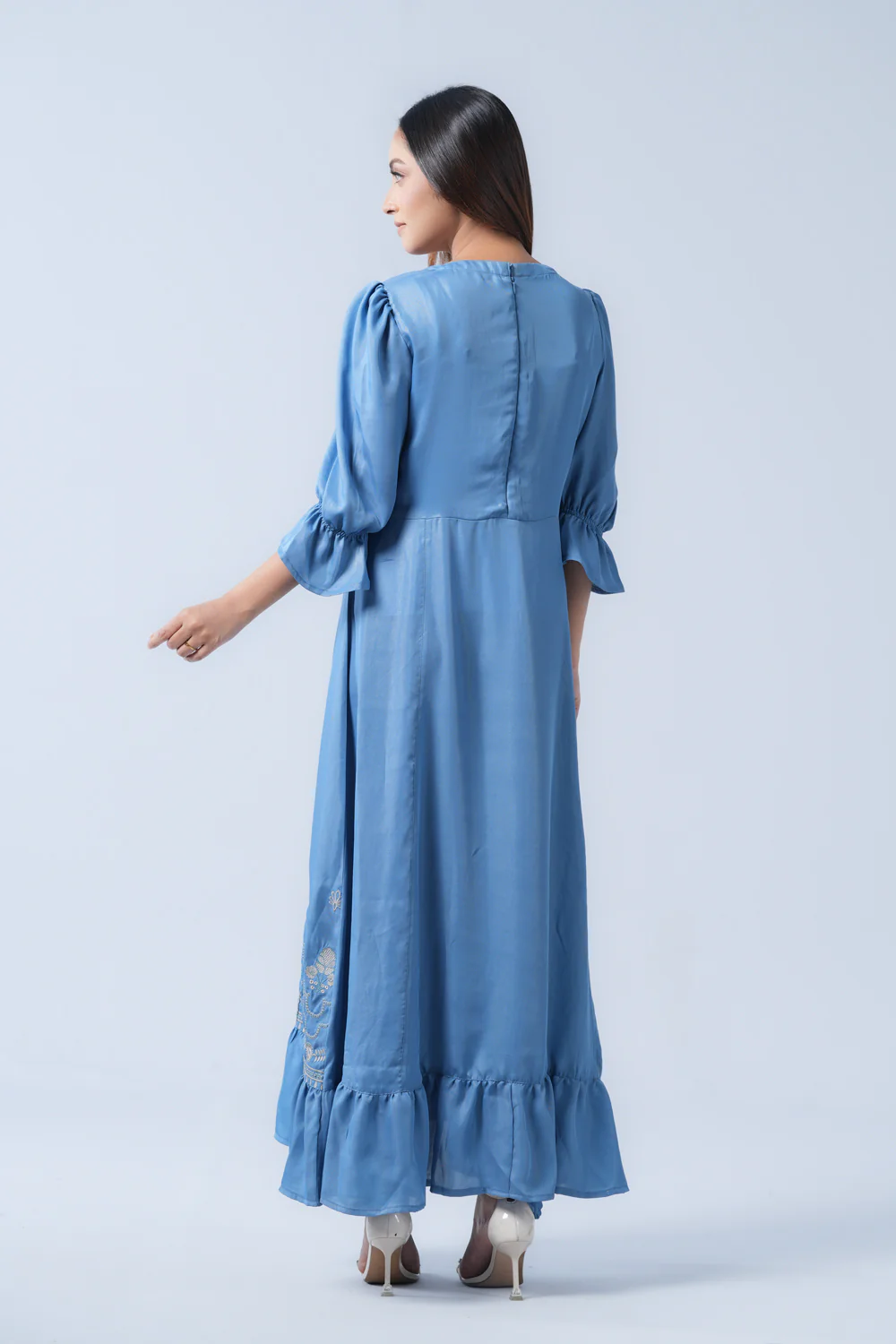 V-Neck Polyester Georgette Long Dress - XTXFMF