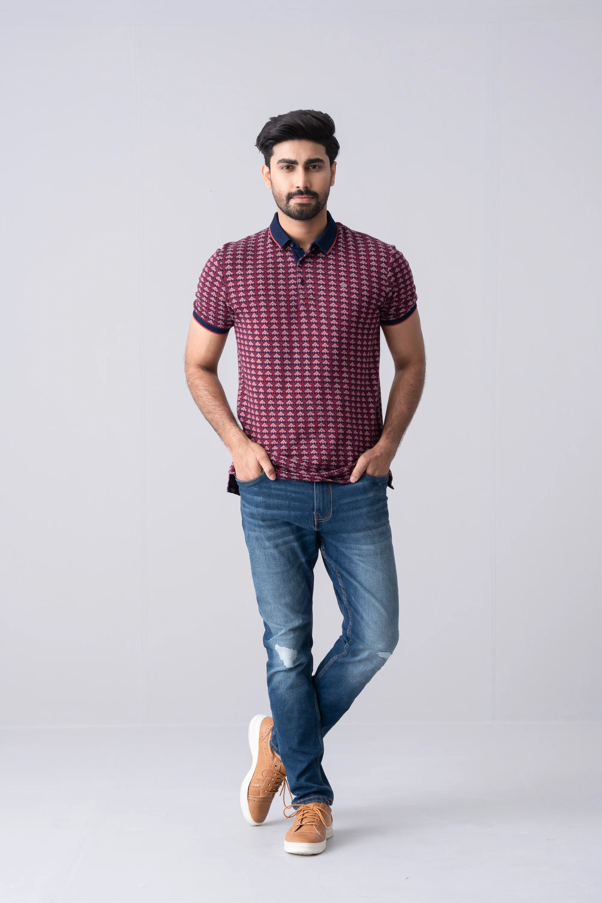 Regular Fit Washed Indigo Polo Shirt - XTXFMF