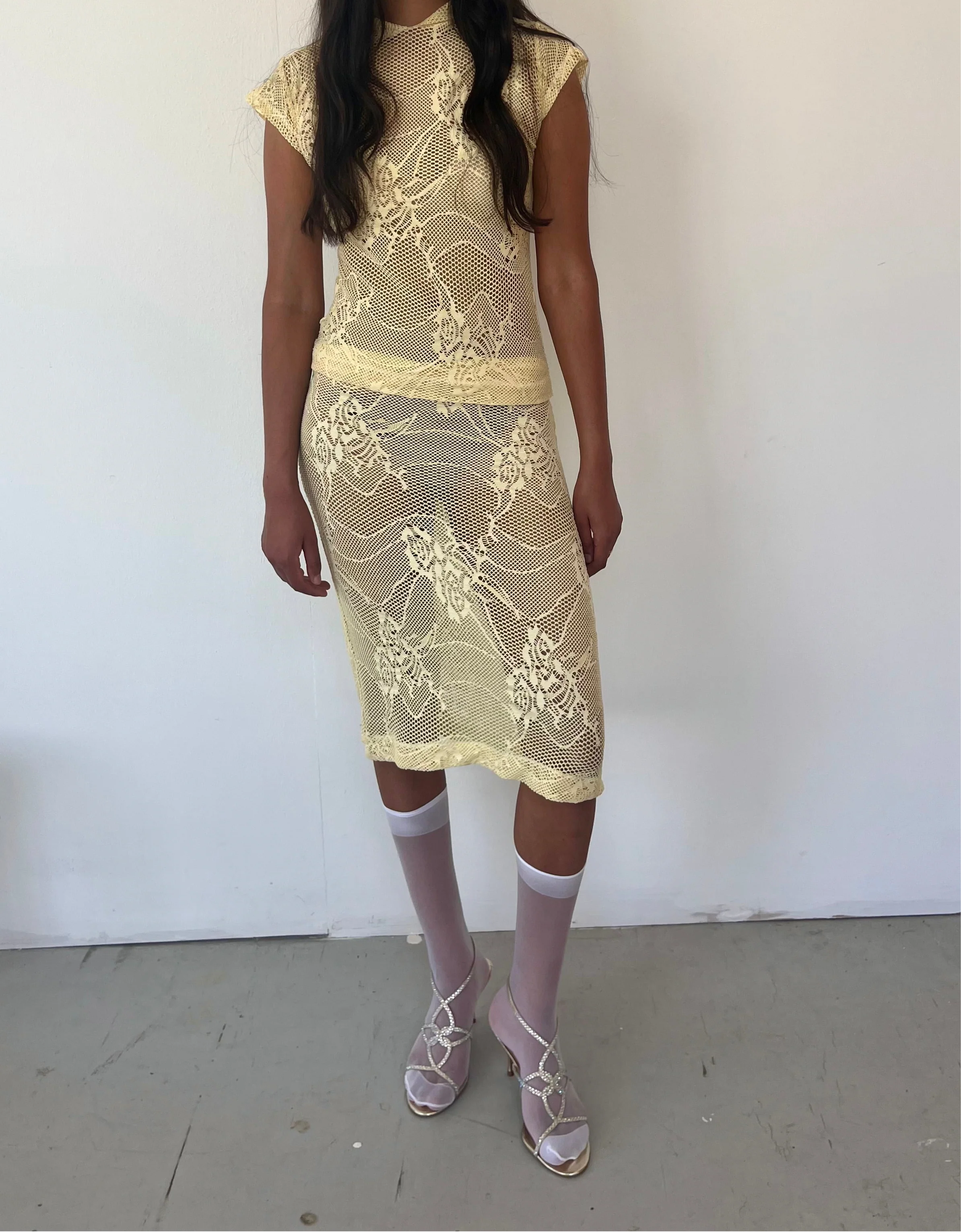 Yellow Crochet Midi Skirt - XTXFMF