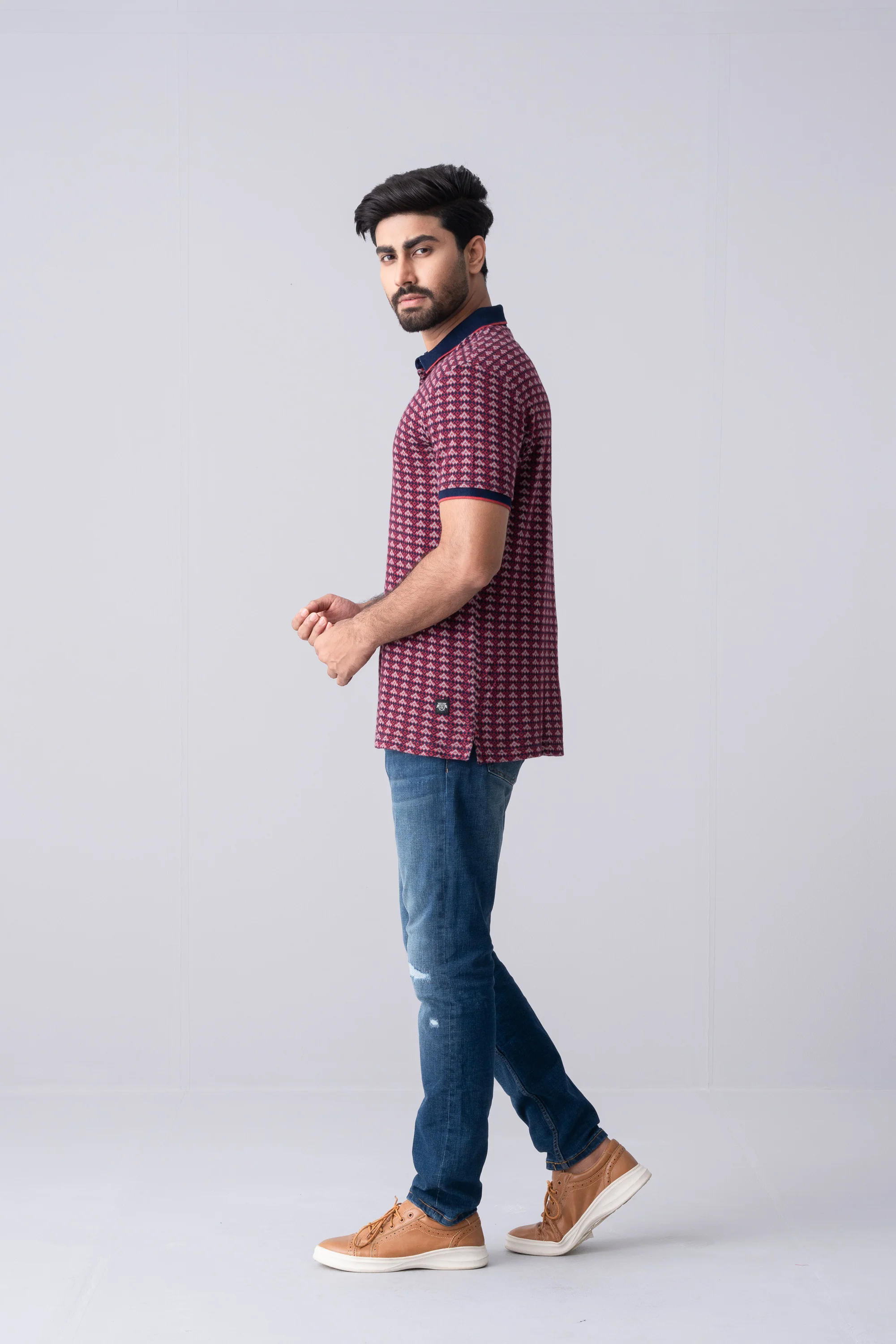 Regular Fit Washed Indigo Polo Shirt - XTXFMF