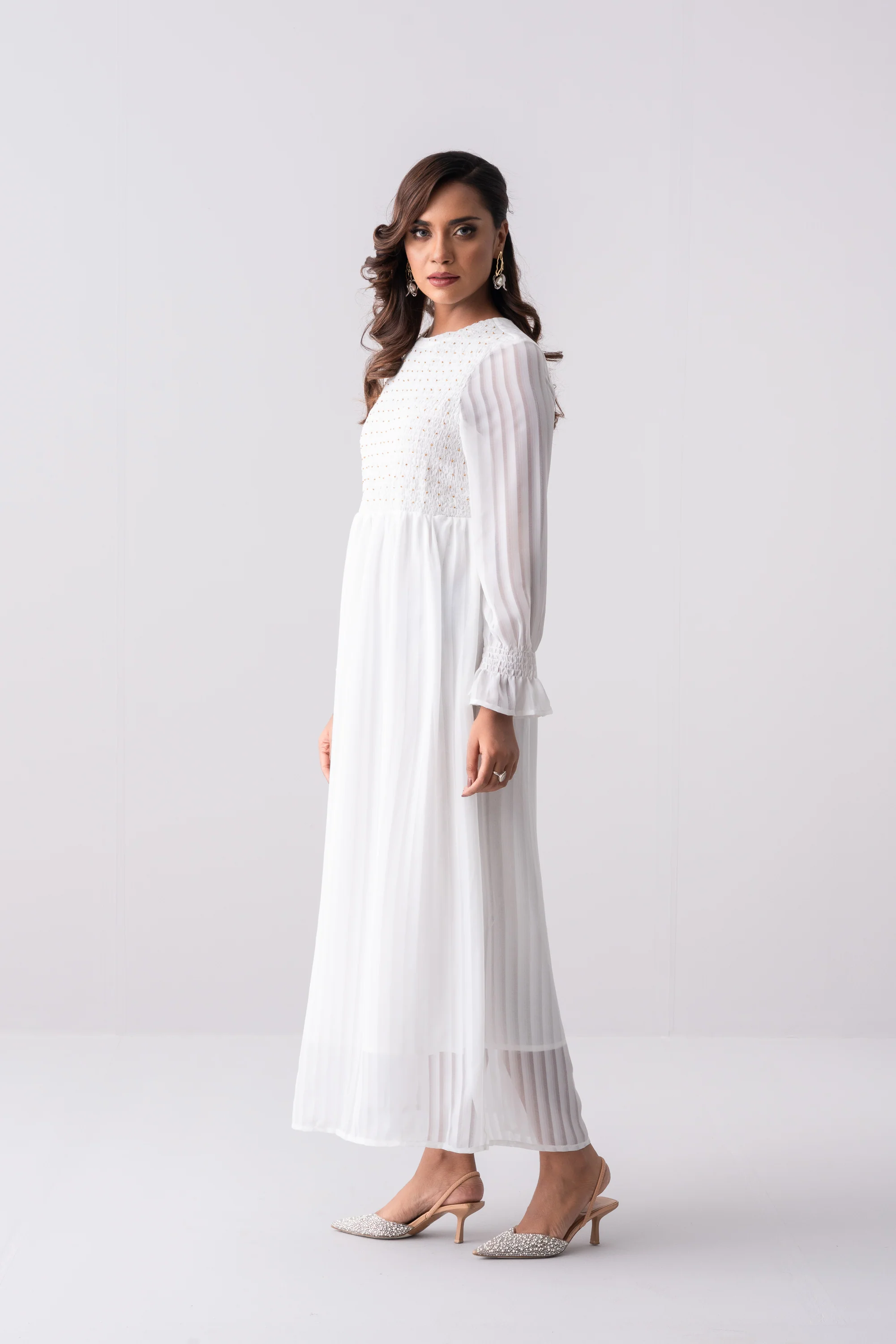 Jacquard Stripe Georgette Long Dress - XTXFMF