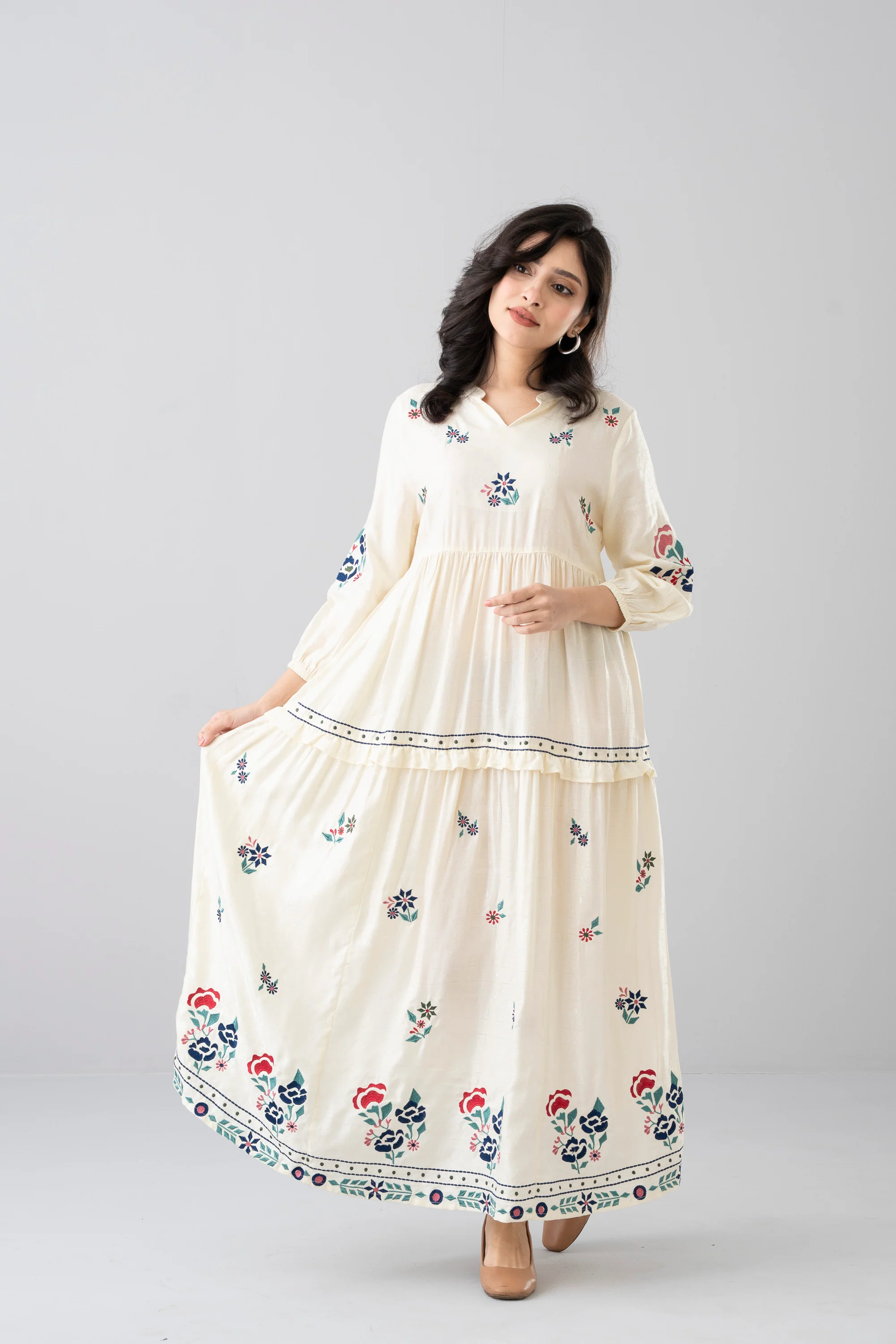 Floral Embroidered Jacquard Long Dress - XTXFMF