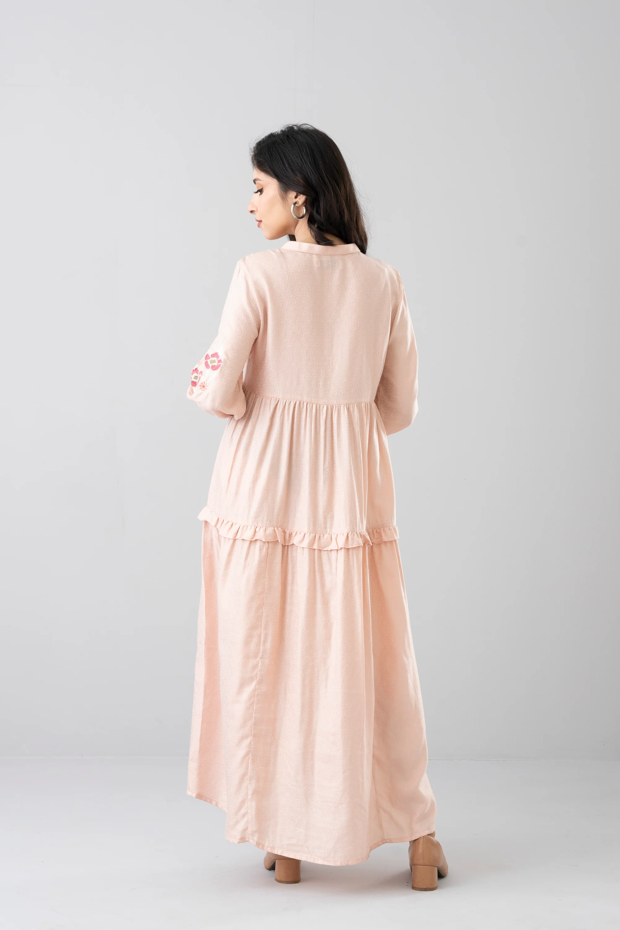 Floral Embroidered Jacquard Long Dress - XTXFMF