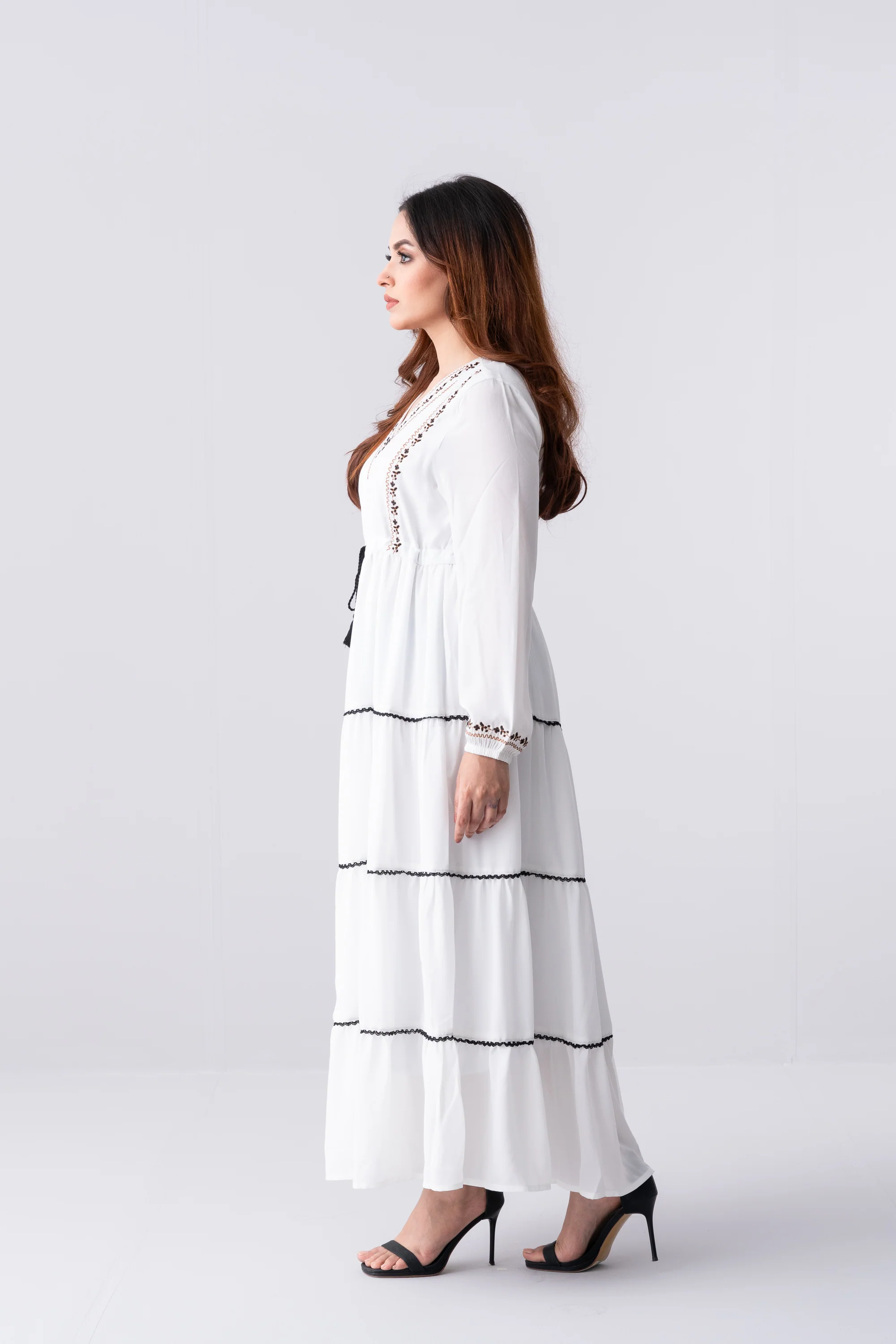 Georgette V-Neck Long Dress - XTXFMF