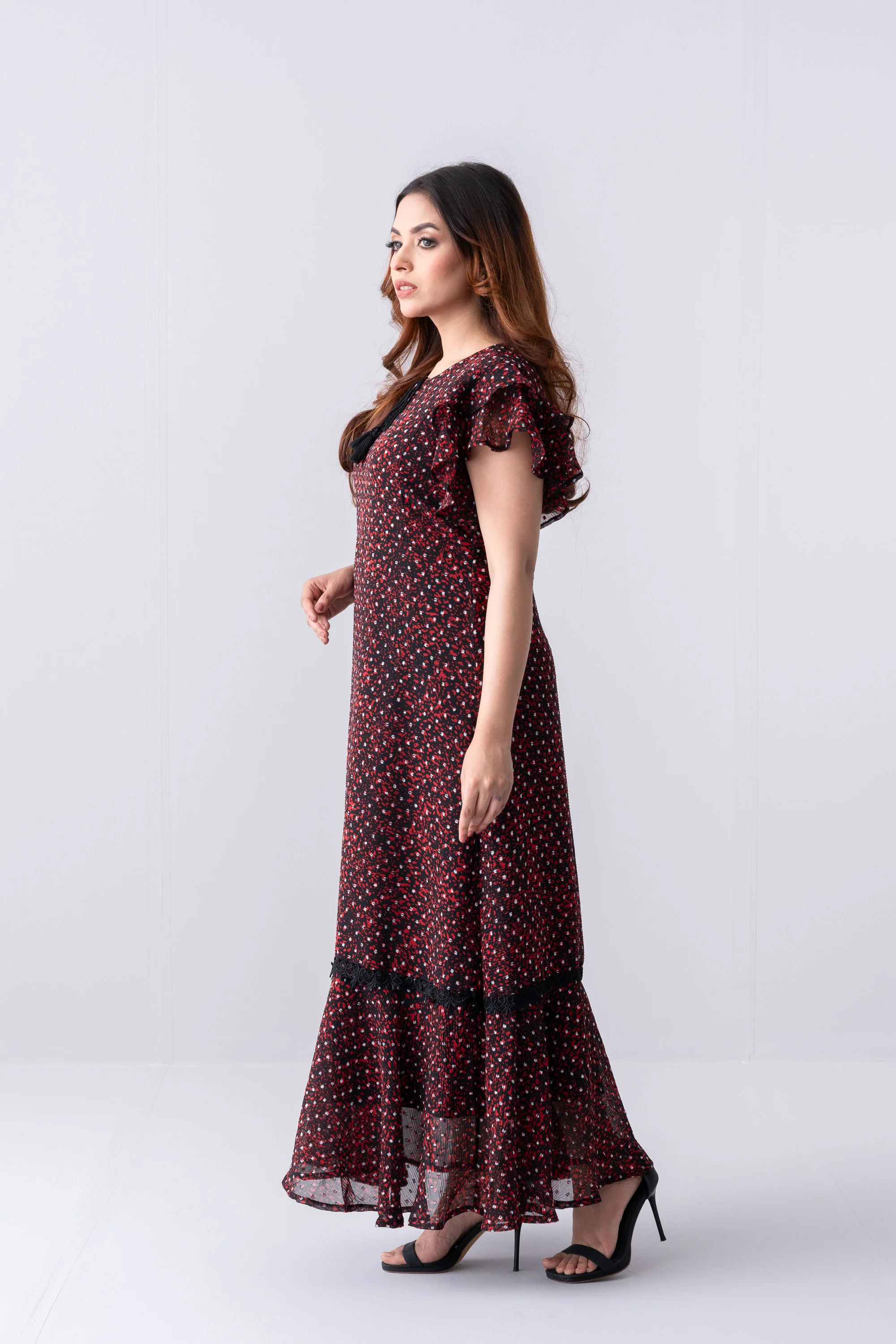 Ditsy Printed Georgette Long Dress - XTXFMF