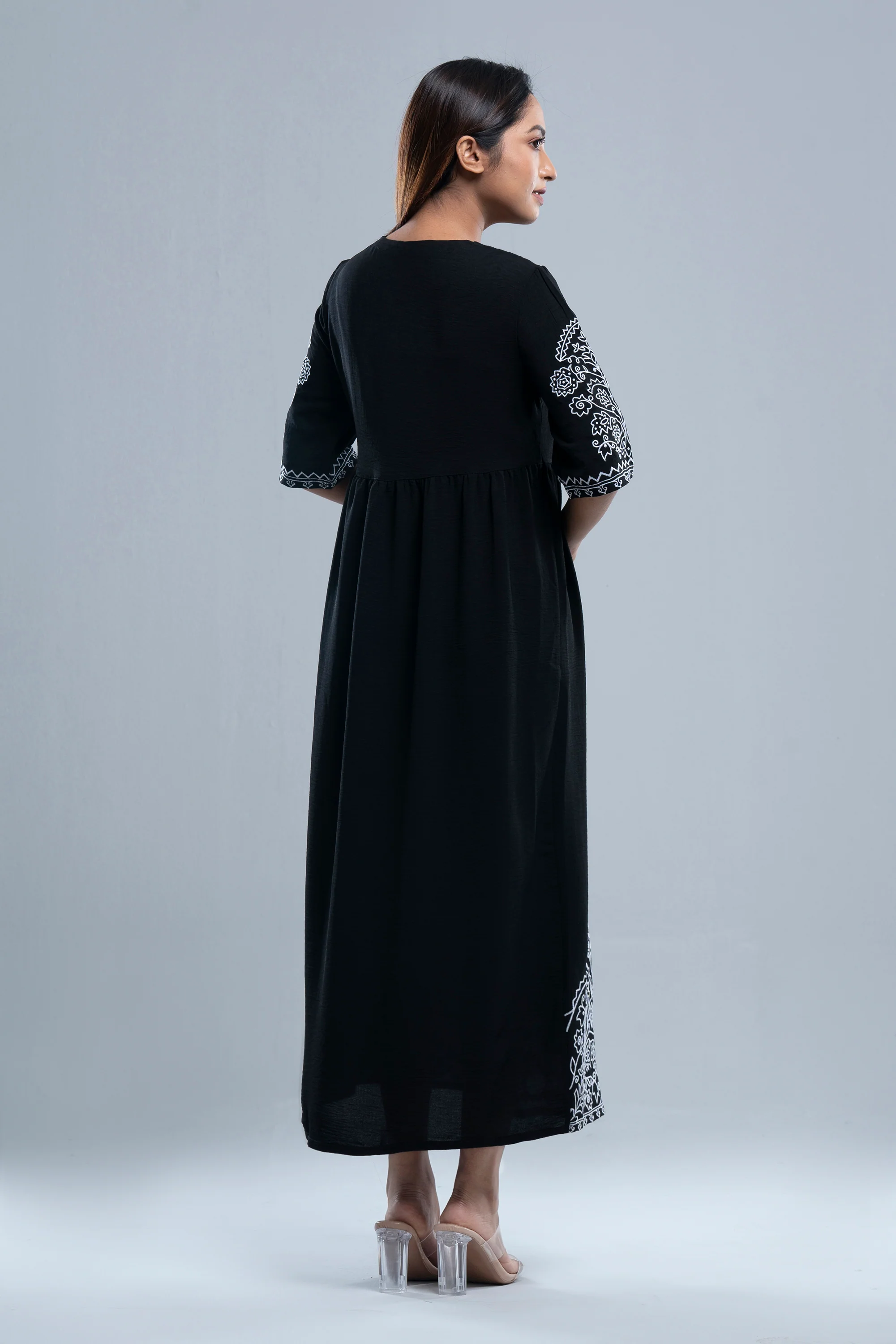 Floral Embroidered Georgette Long Dress - XTXFMF