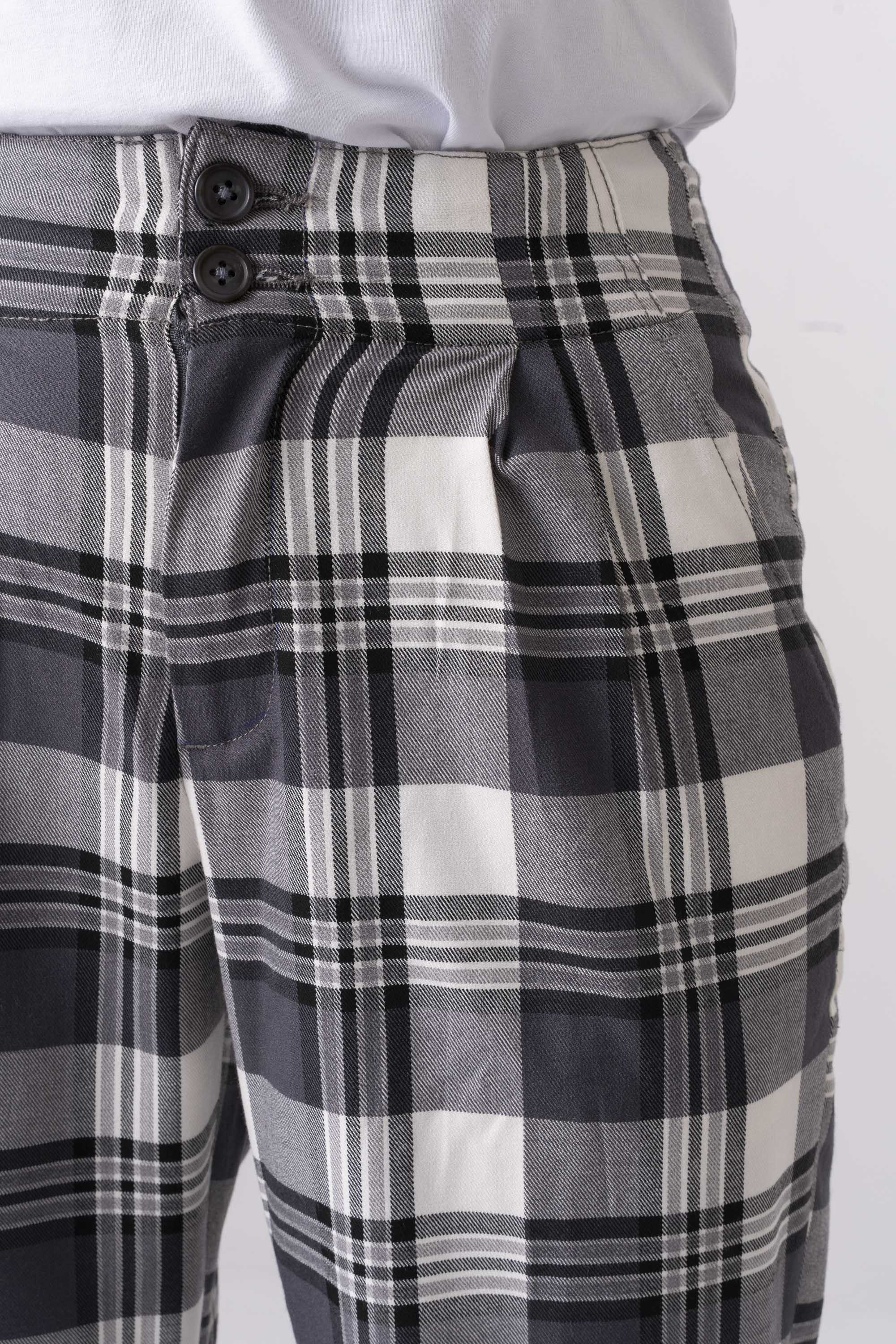 Straight Fit Checkered Twill Pants - XTXFMF