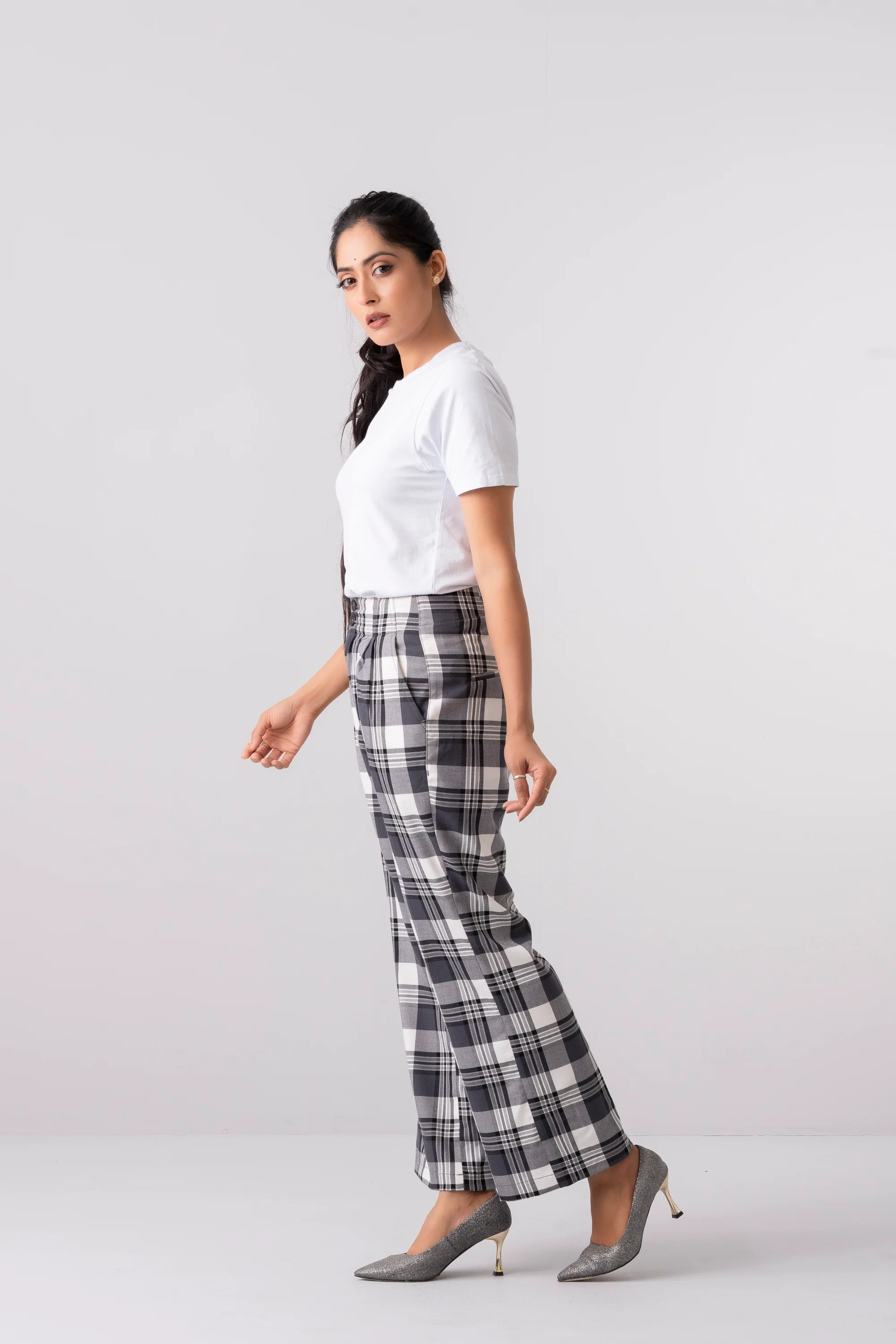 Straight Fit Checkered Twill Pants - XTXFMF