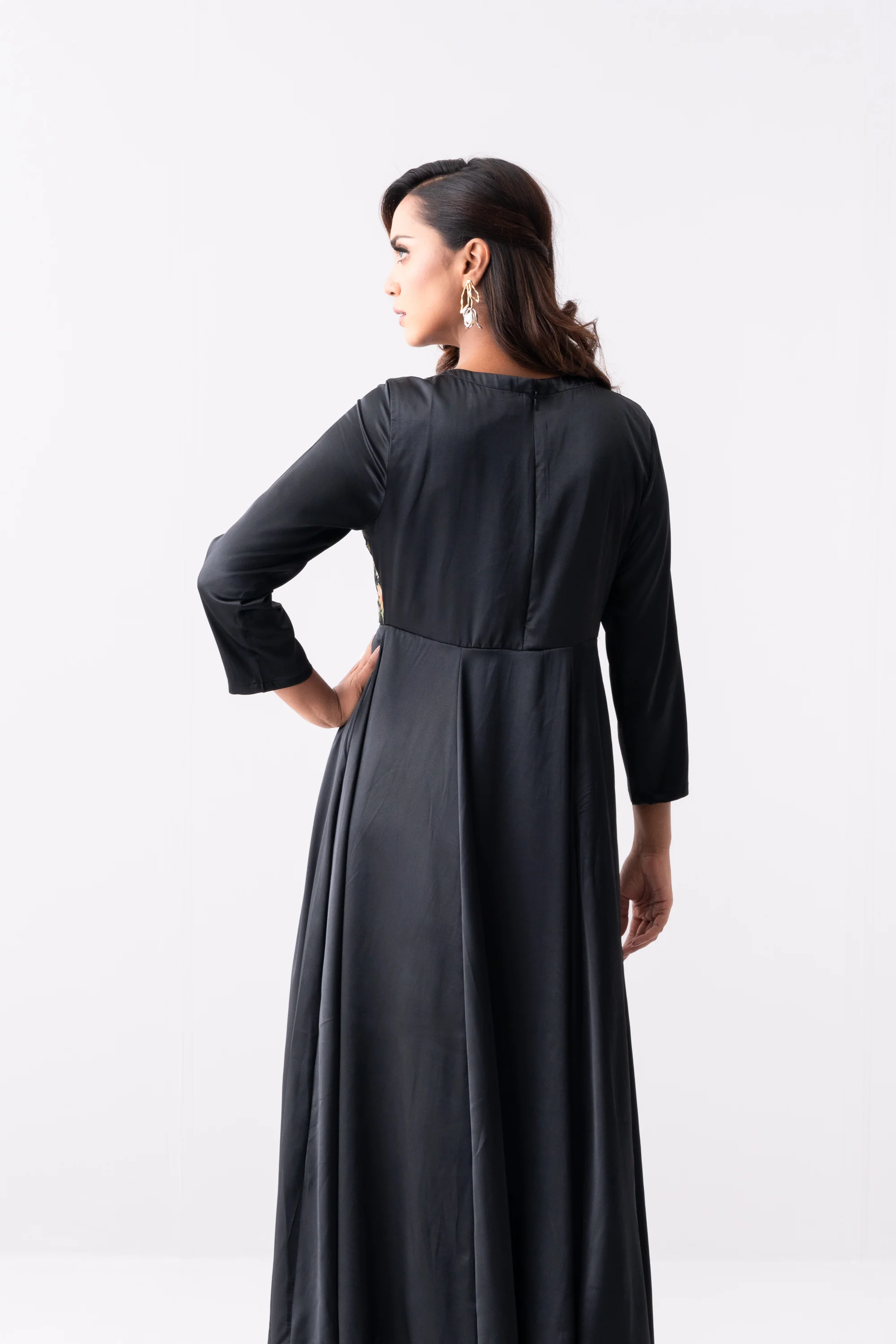 Floral Embroidered Satin Long Dress - XTXFMF