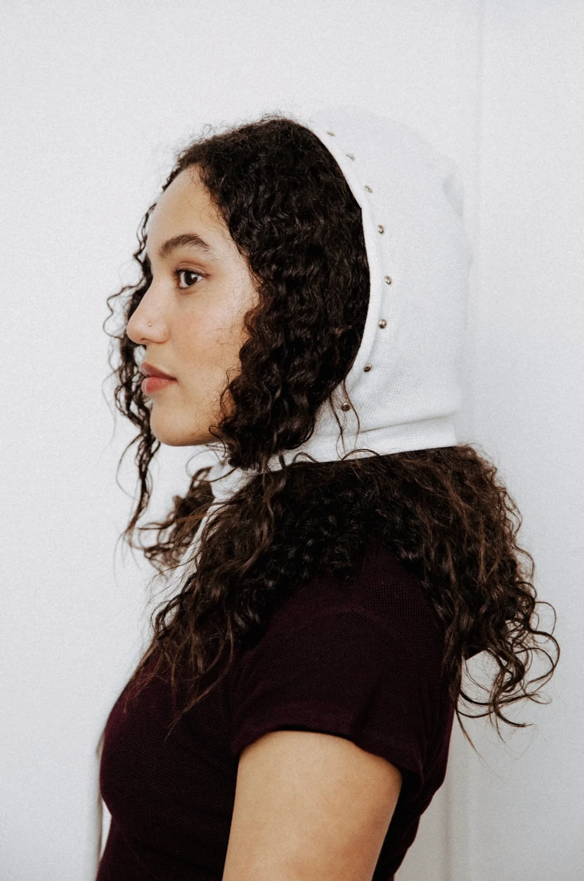 White Knit Studded Bonnet - XTXFMF