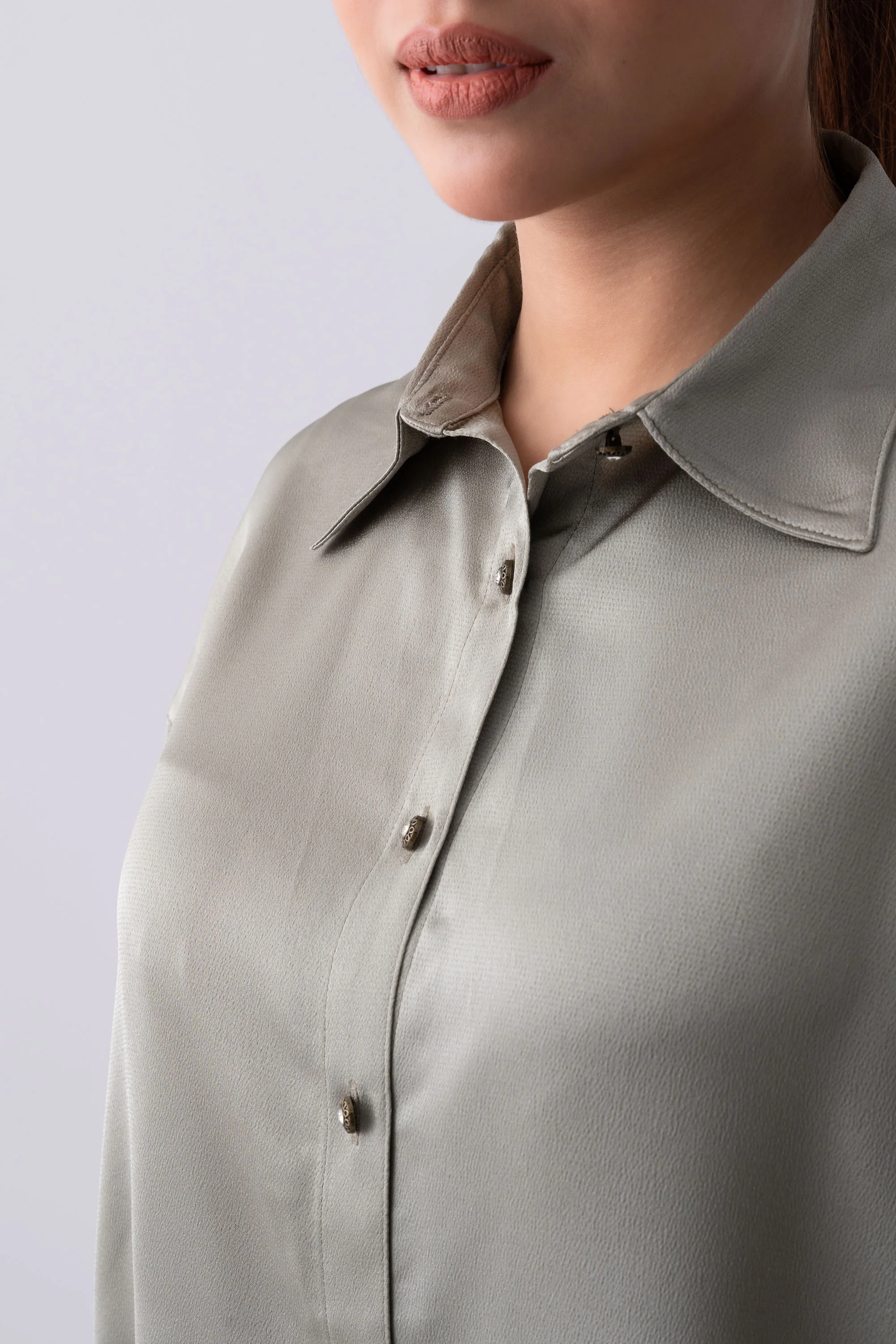 Oversized Fit Satin Casual Shirt - XTXFMF