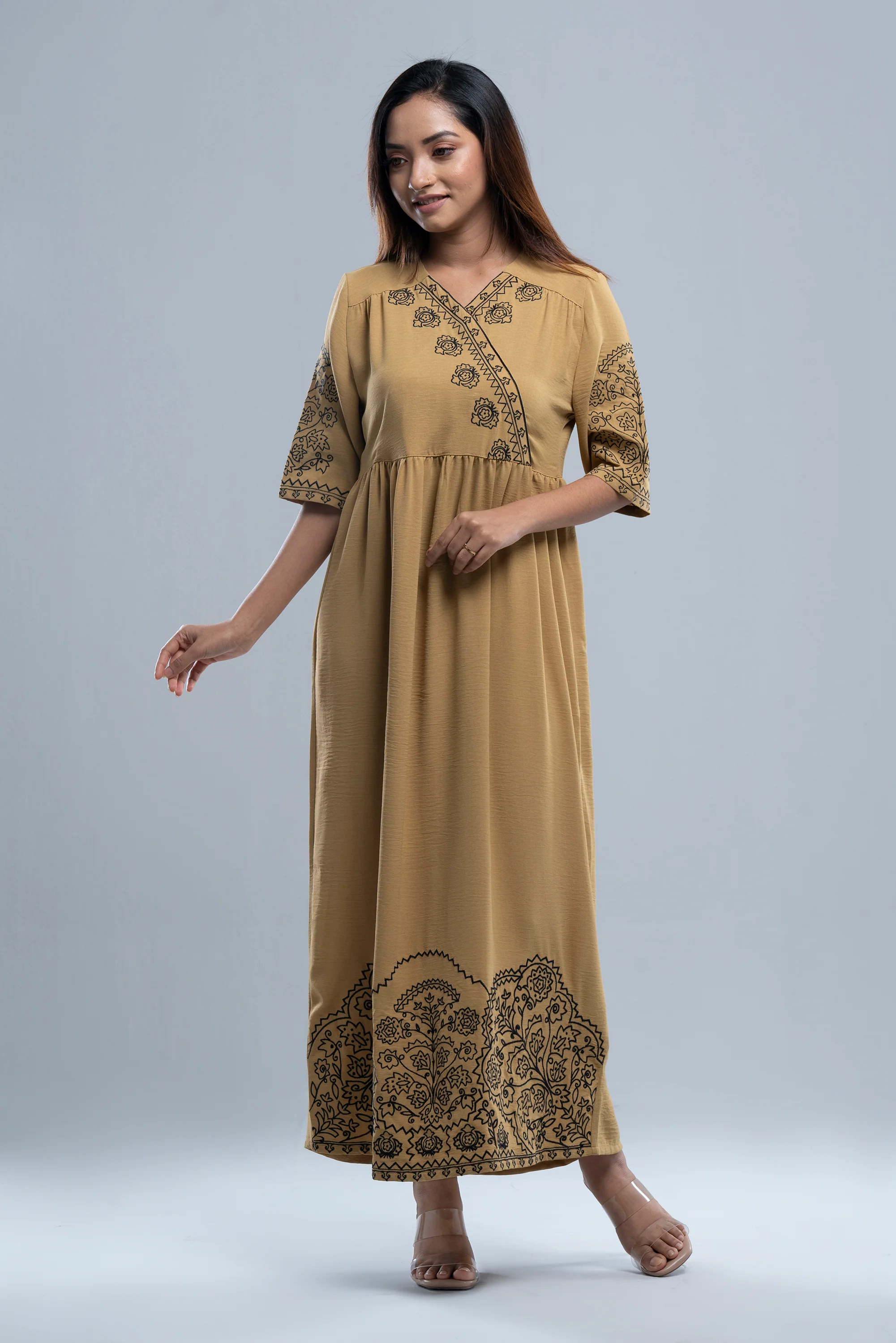 Floral Embroidered Georgette Long Dress - XTXFMF