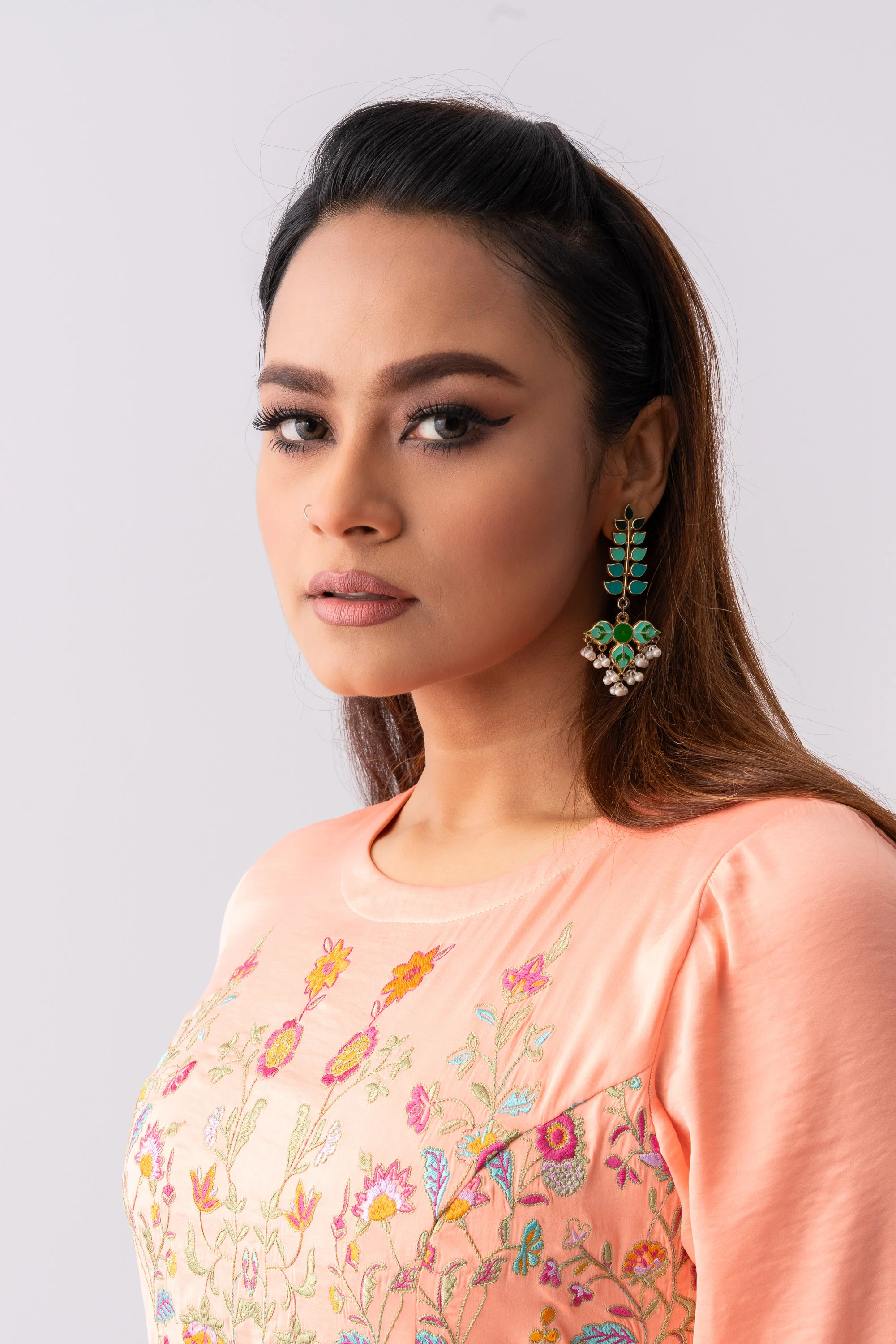 Floral Embroidered Satin Long Dress - XTXFMF