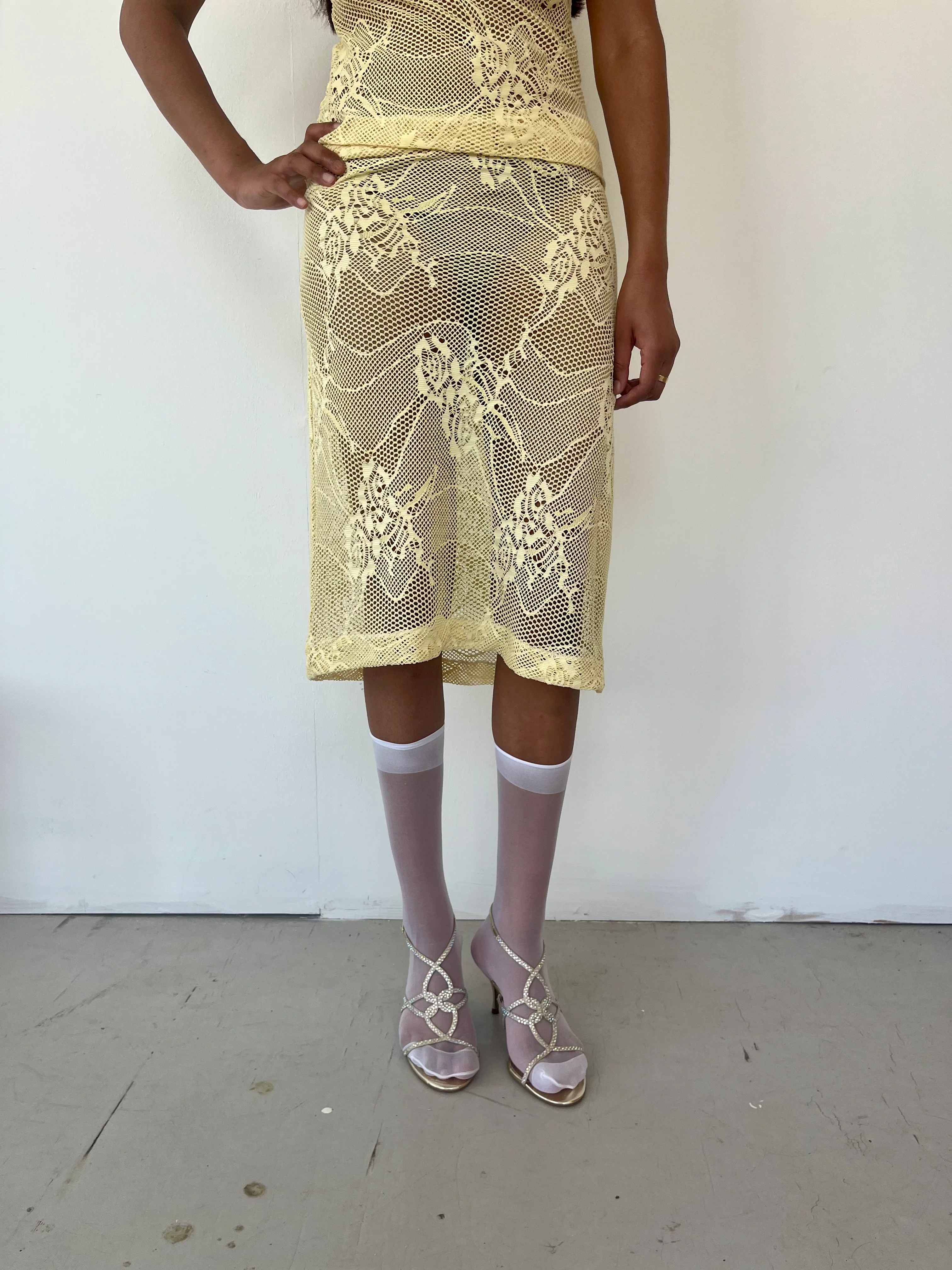 Yellow Crochet Midi Skirt - XTXFMF