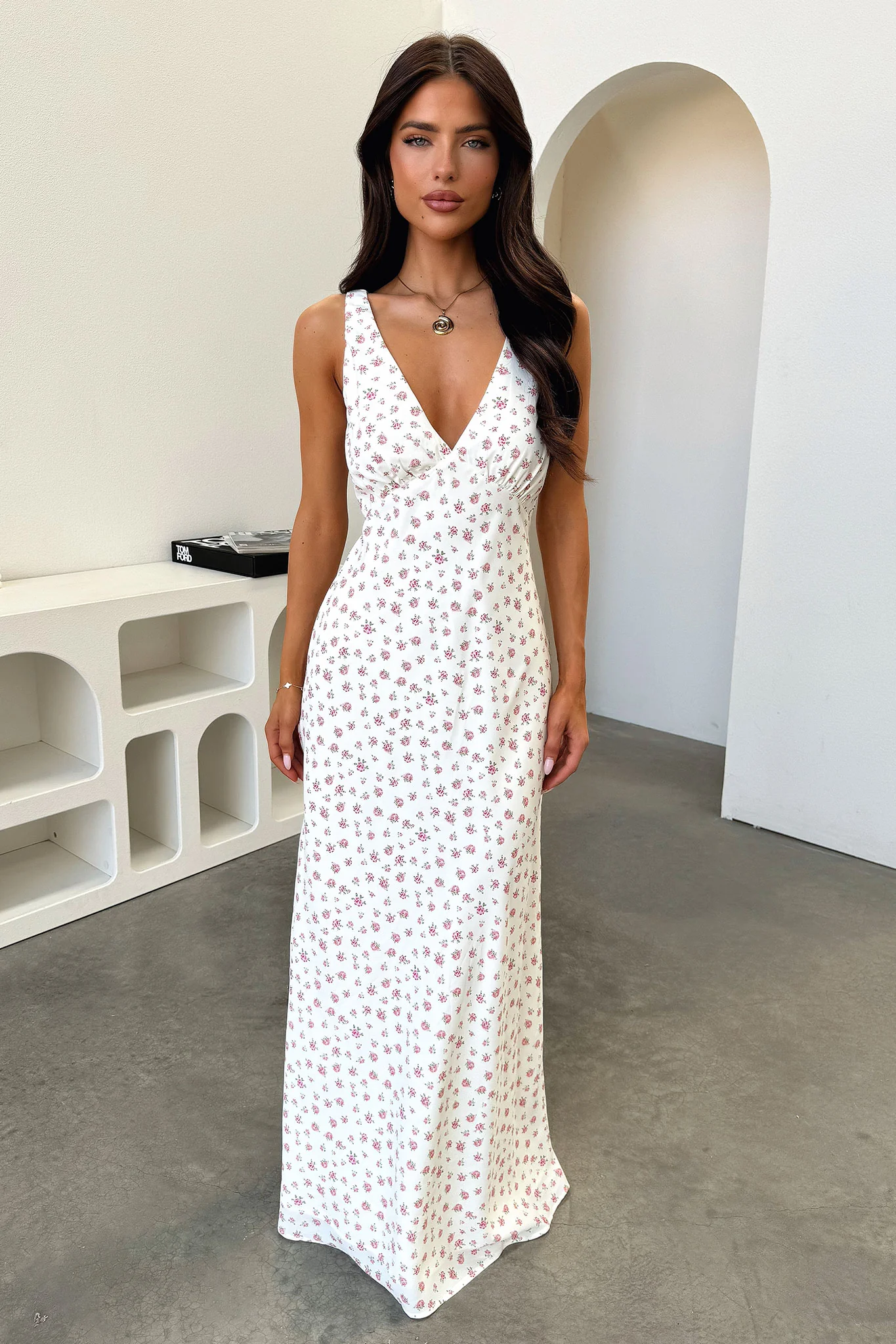 Naf V-Neck Maxi Dress - Rose Floral - XTXFMF