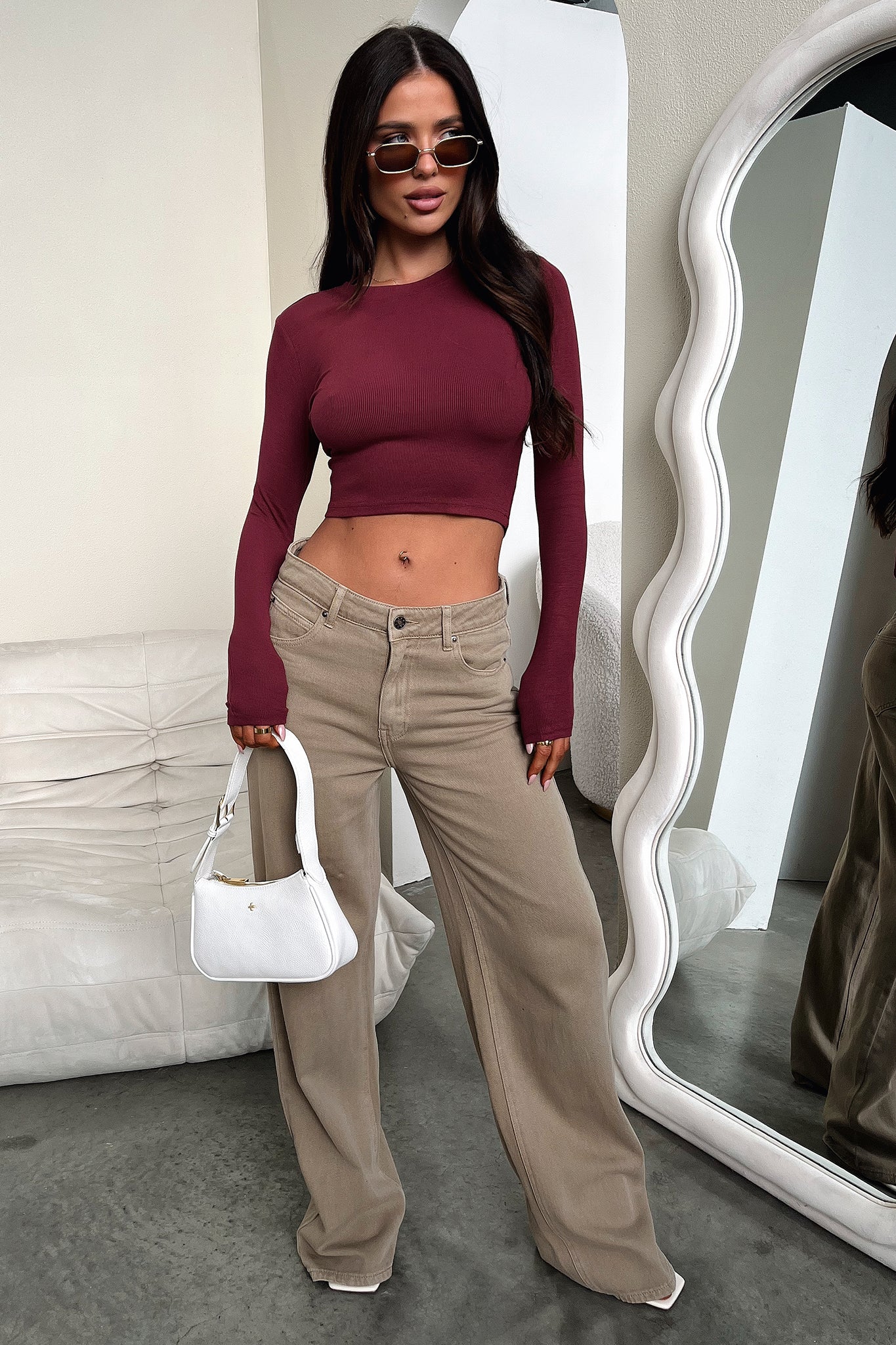 Jaylee Long Sleeve Baby Tee - Wine - XTXFMF