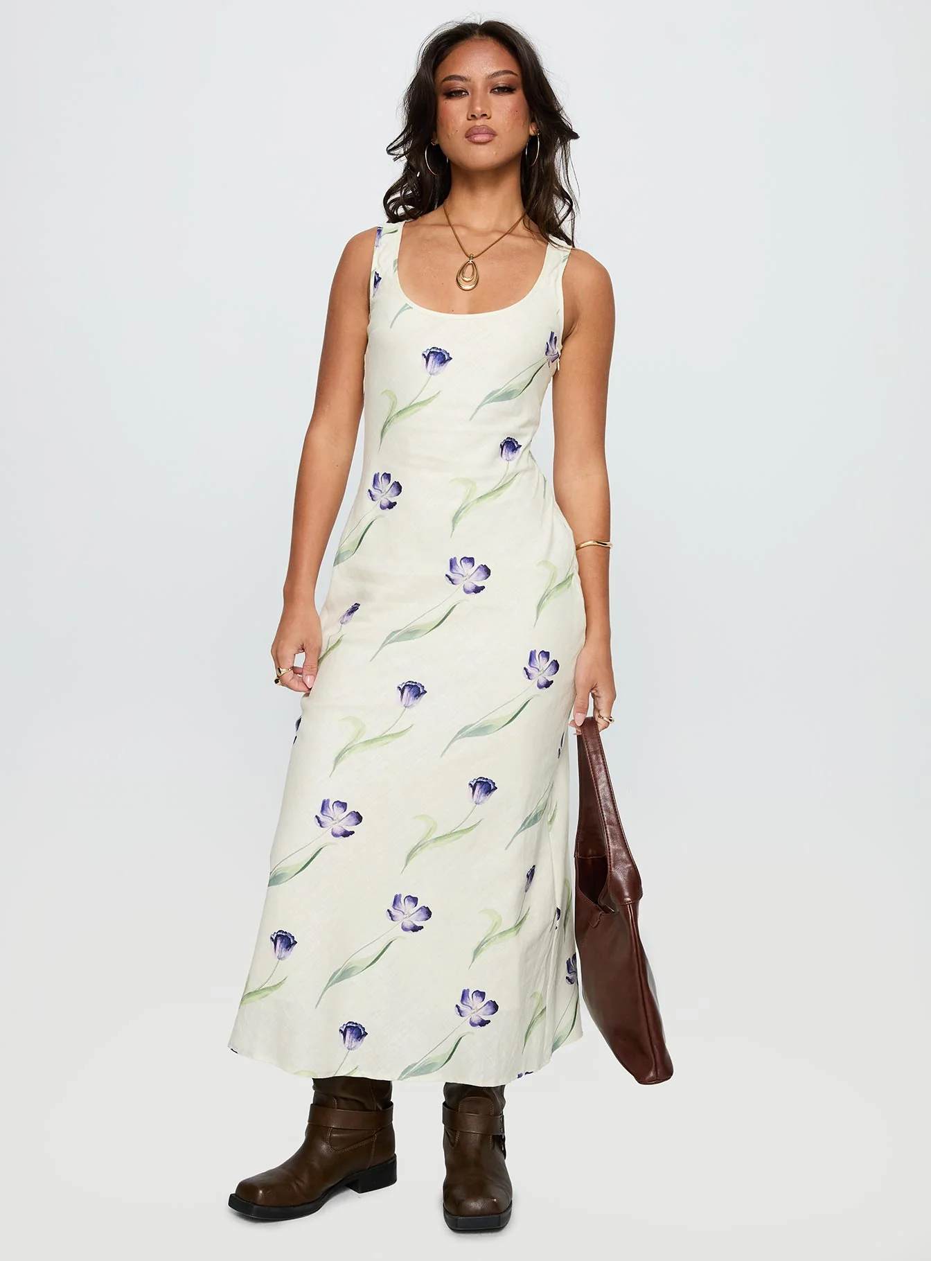 Jessabelle Linen Blend Midi Dress Cream Floral - XTXFMF