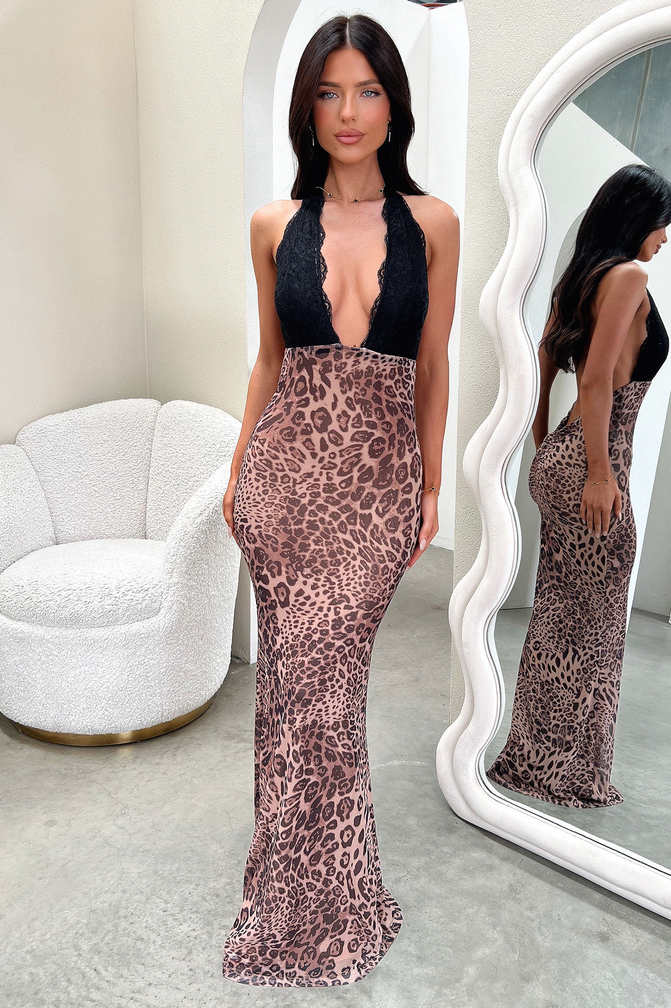 Whittaker Lace Bust Maxi Dress - Leopard - XTXFMF
