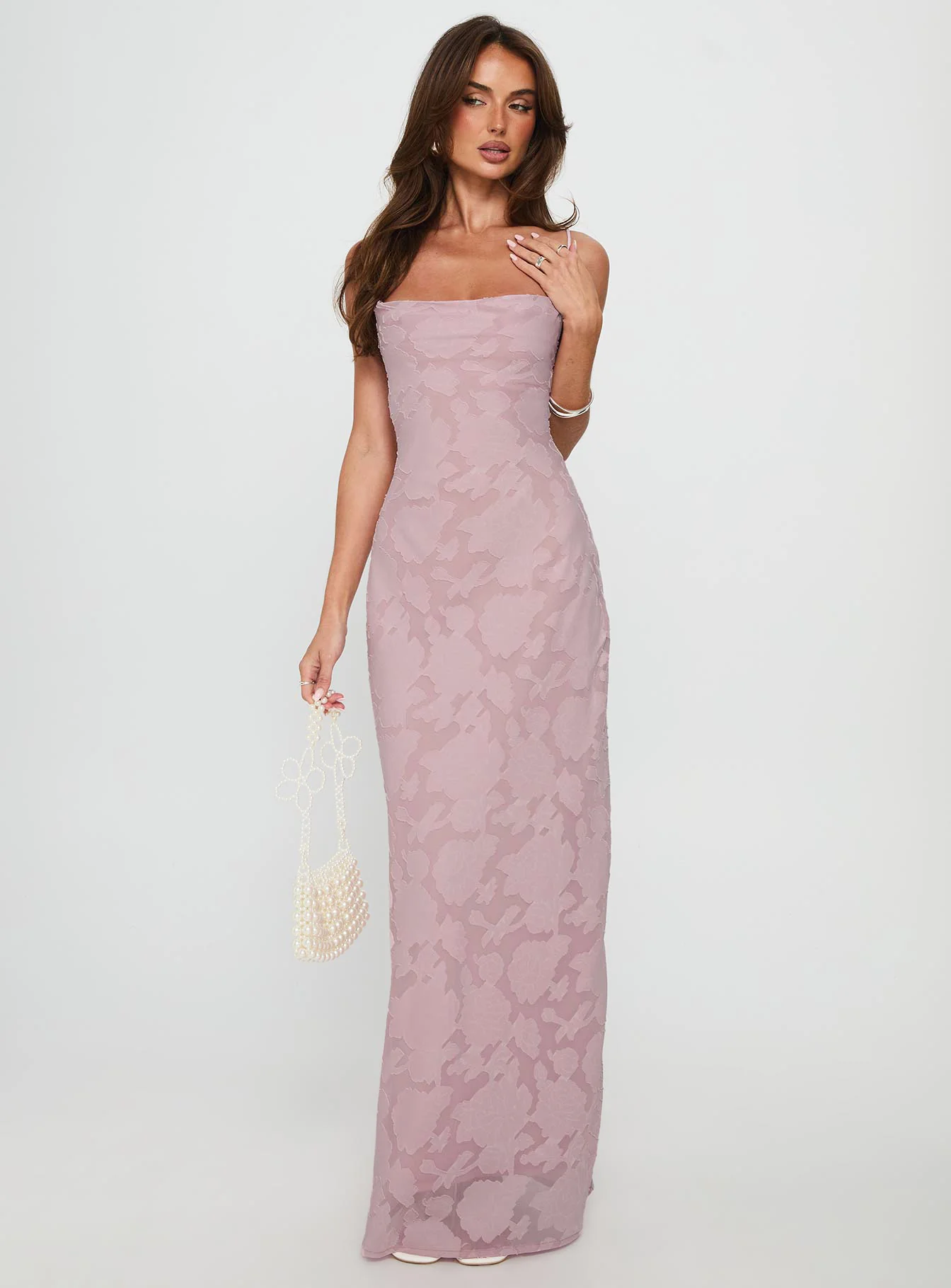 Celena Maxi Dress Light Pink Burnout - XTXFMF