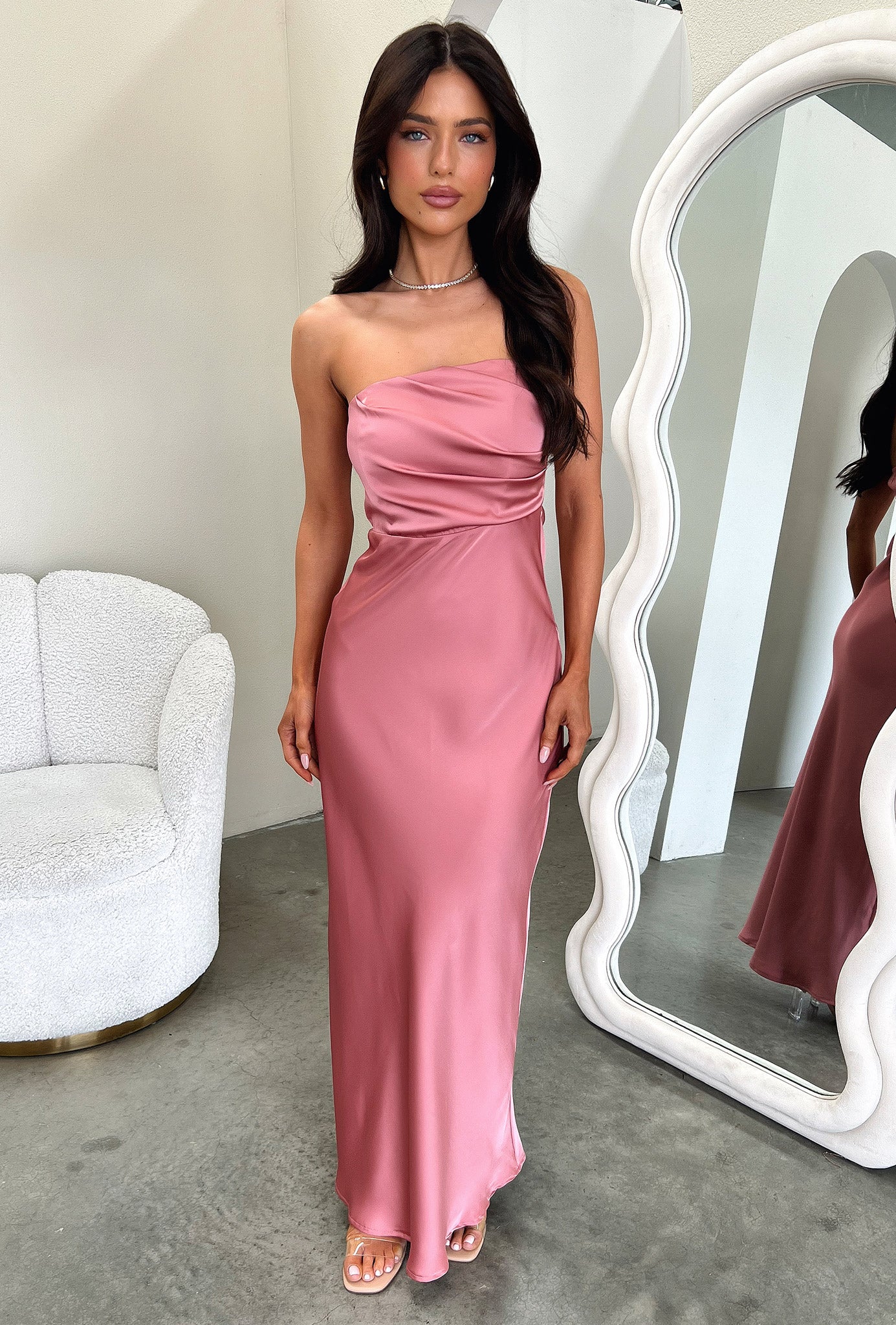 Elio Strapless Satin Maxi Dress - Rose - XTXFMF