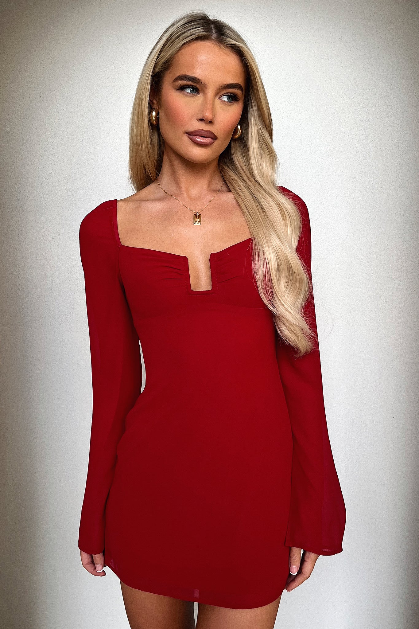Charisma Long Sleeve Mini Dress - Red - XTXFMF