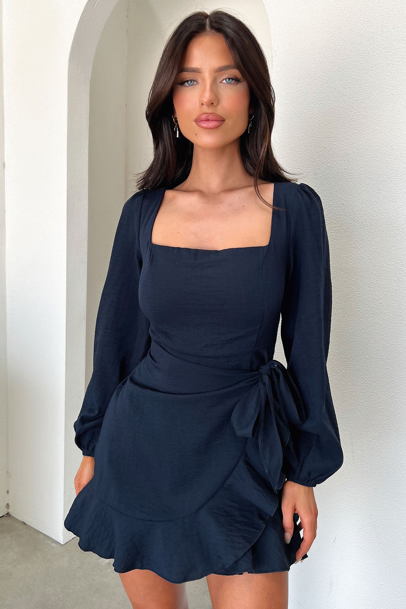 Silvana Long Sleeve Wrap Mini Dress - Navy - XTXFMF