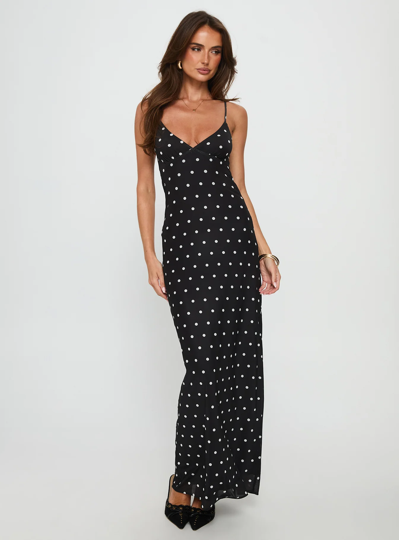 Glass Half Full Mesh Maxi Dress Black Polka - XTXFMF