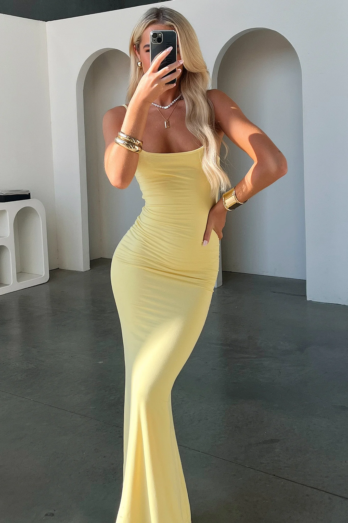 Otoway Bodycon Maxi Dress - Yellow - XTXFMF