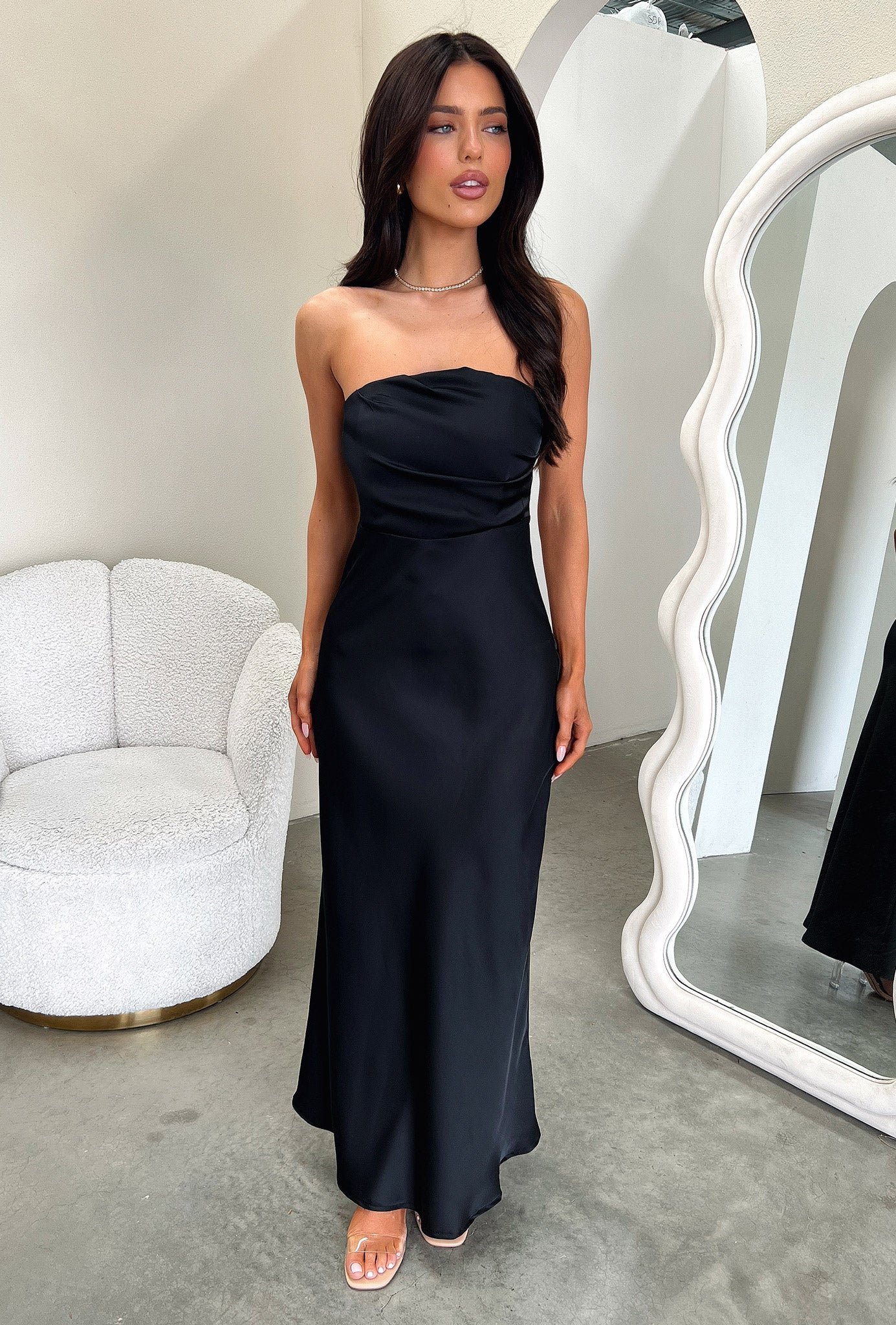 Elio Strapless Satin Maxi Dress - Black - XTXFMF