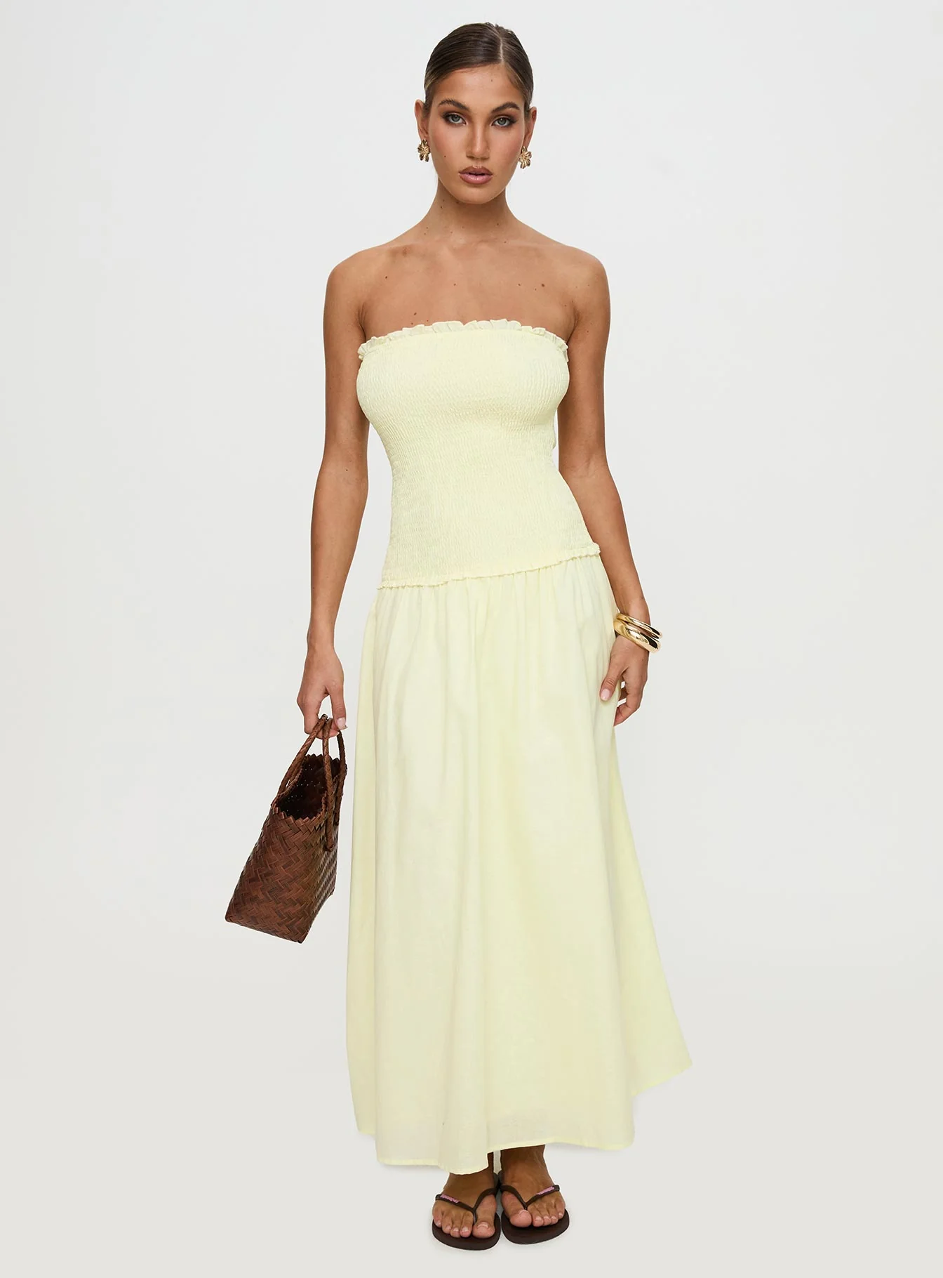 Tinsie Strapless Maxi Dress Yellow - XTXFMF