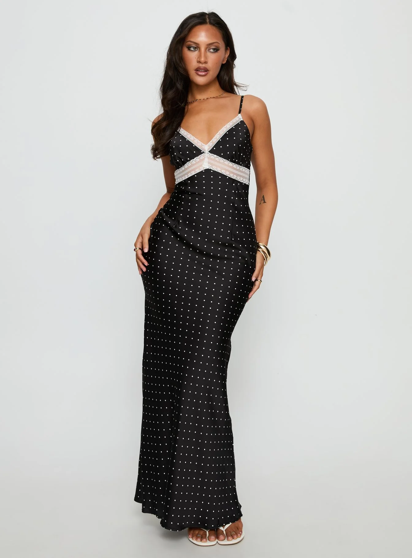 Inki Lace Maxi Dress Black Polka Dot - XTXFMF
