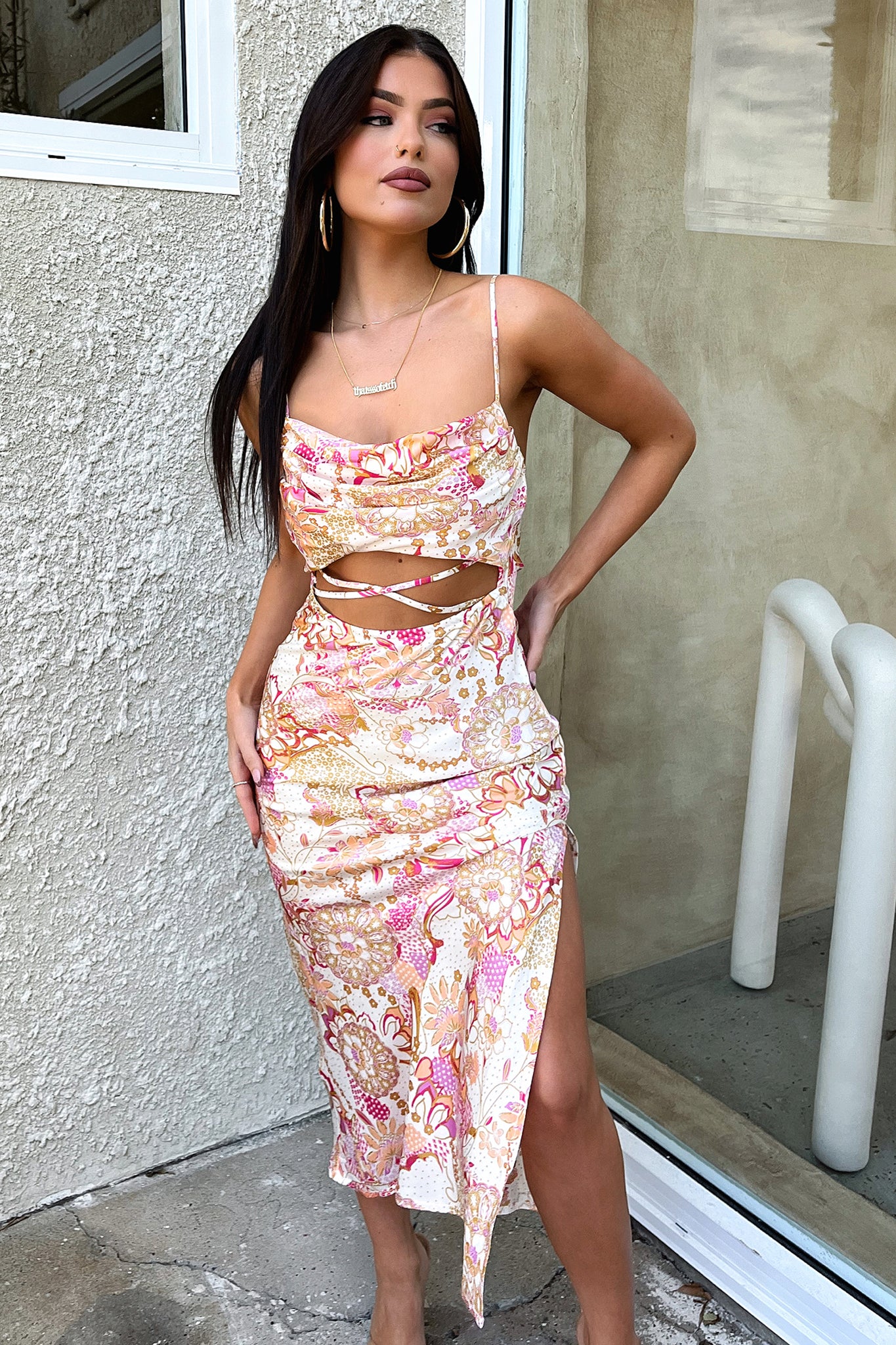 Florence Midi Dress - Pink Floral - XTXFMF