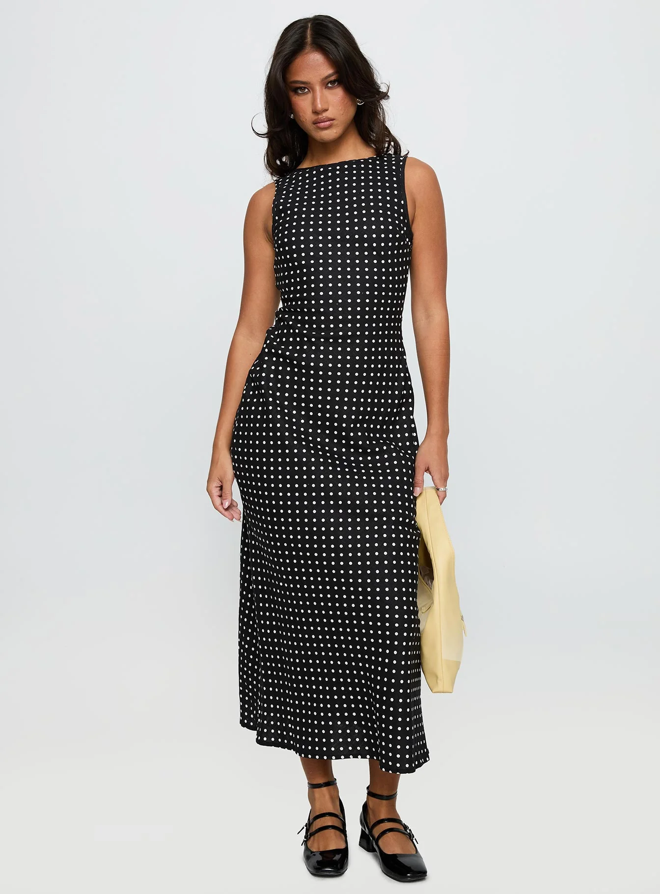 Voyager Linen Blend Midi Dress Black Polka - XTXFMF
