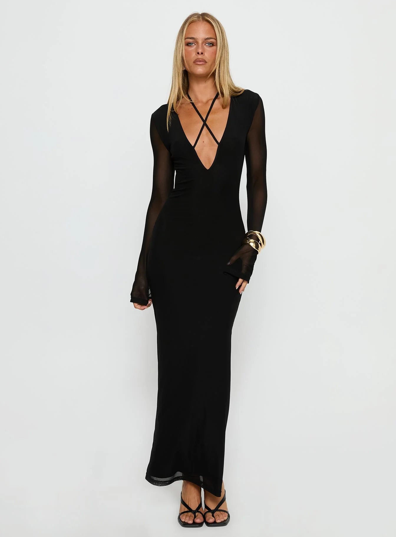 Ariadna Cut Out Long Sleeve Maxi Dress Black - XTXFMF