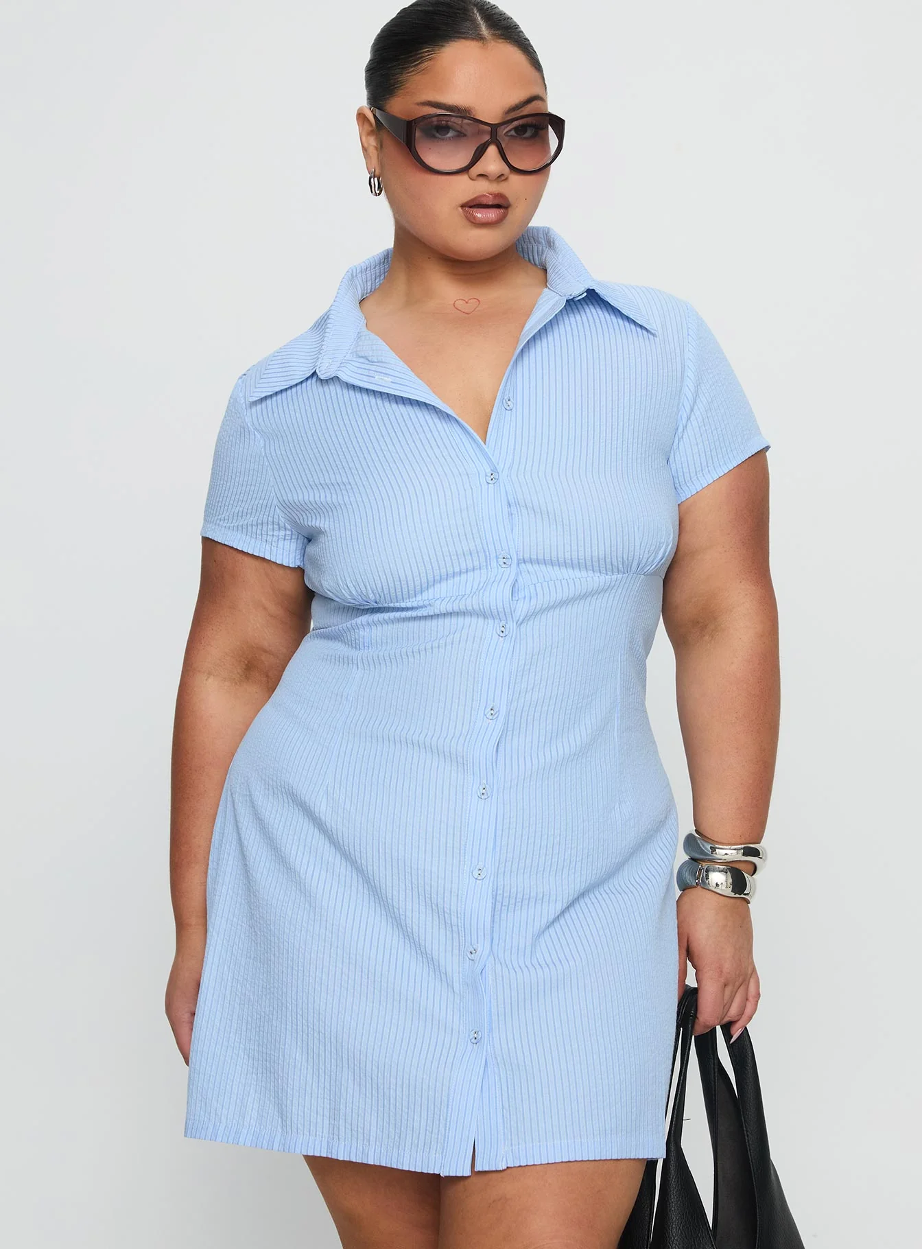 Motley Mini Dress Blue Stripe Curve - XTXFMF