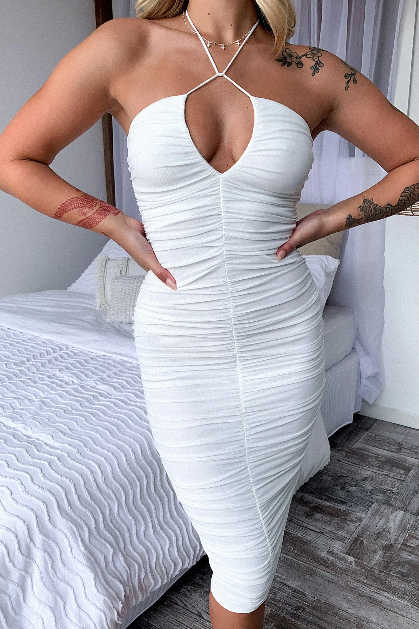 Emna Midi Dress - White - XTXFMF
