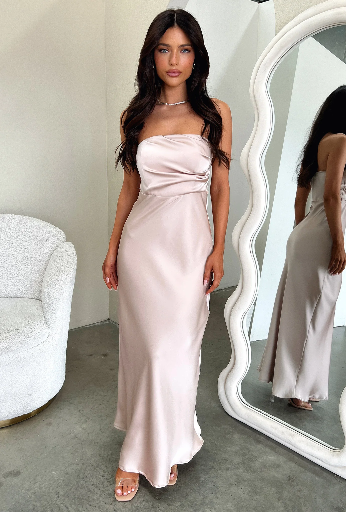 Elio Strapless Satin Maxi Dress - Champagne - XTXFMF