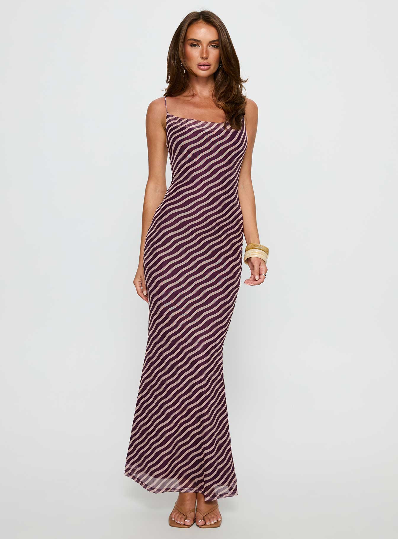 Aliah Cowl Neck Maxi Dress Brown Stripe - XTXFMF