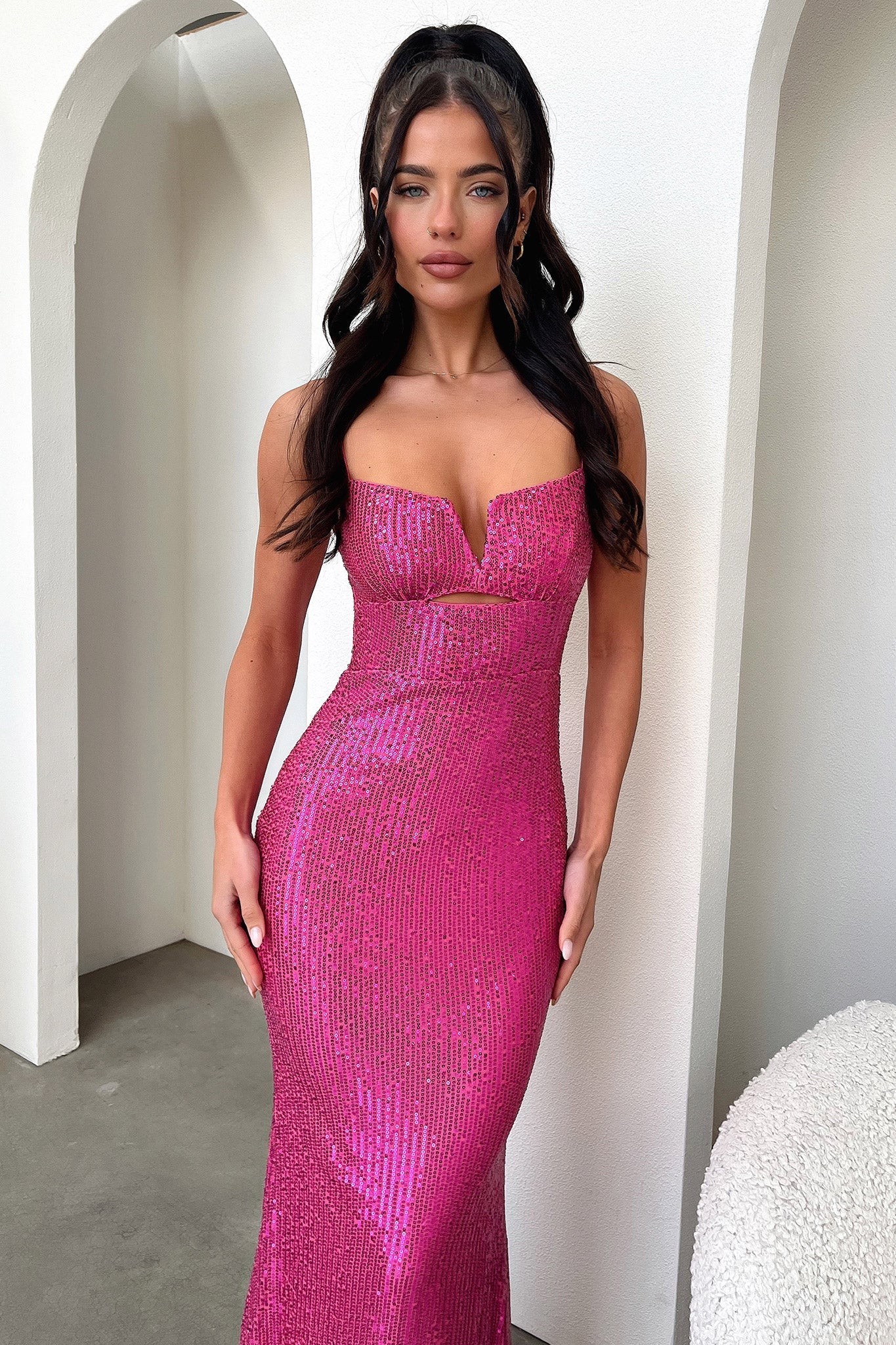Bonnie Sequin Maxi Dress - Hot Pink - XTXFMF