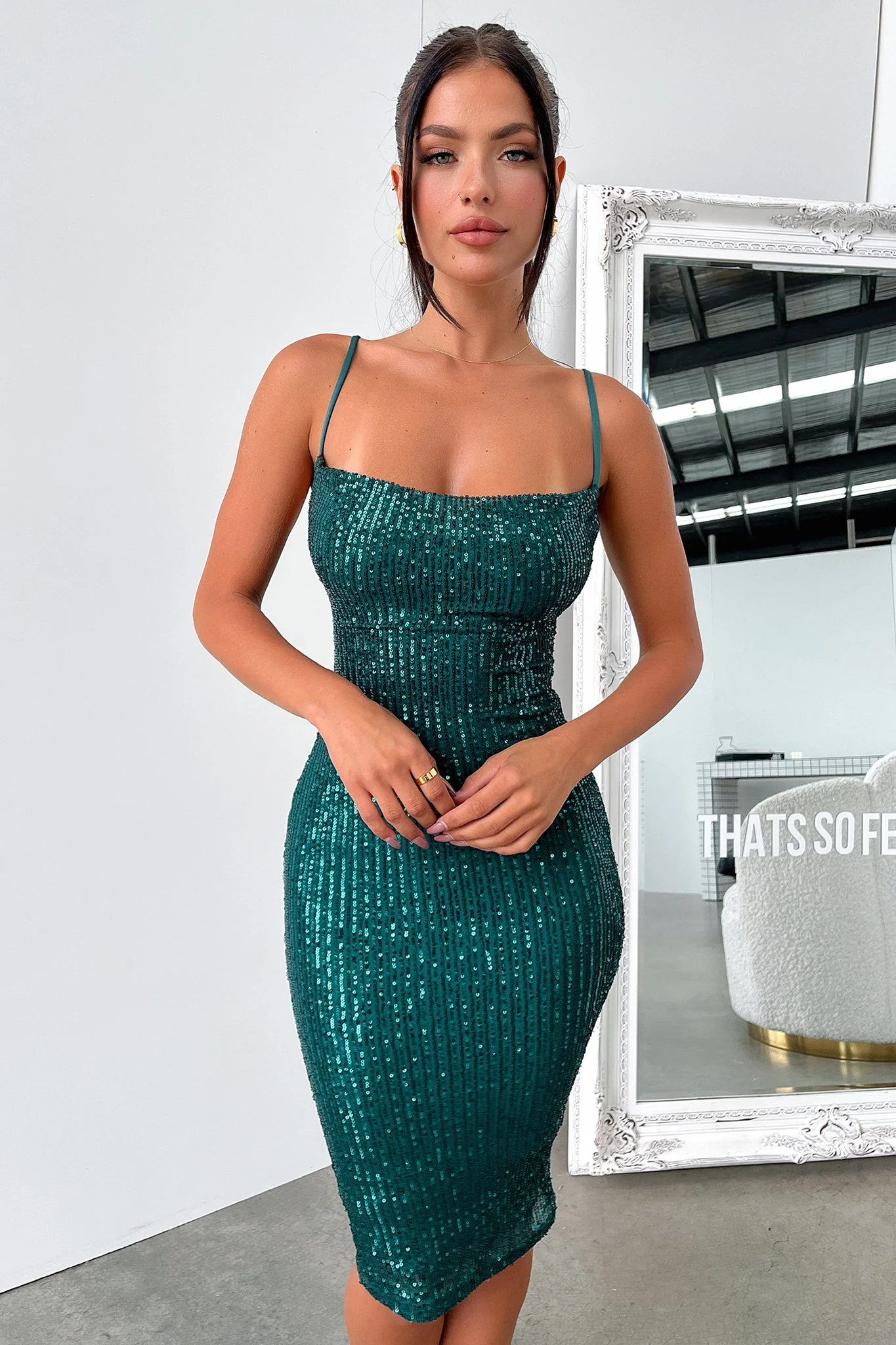 Brylee Midi Dress - Emerald Sequin - XTXFMF