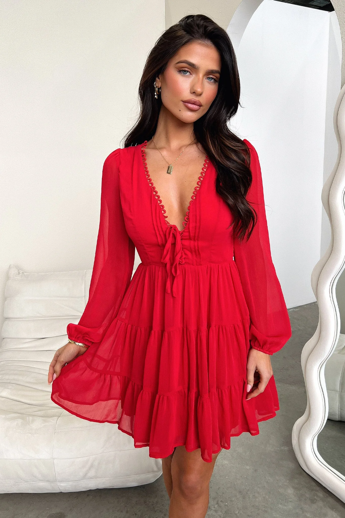 Lexie Long Sleeve Dress - Red - XTXFMF