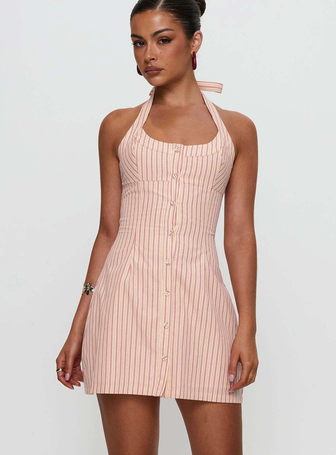 Mallorie Halter Mini Dress Pink Stripe - XTXFMF