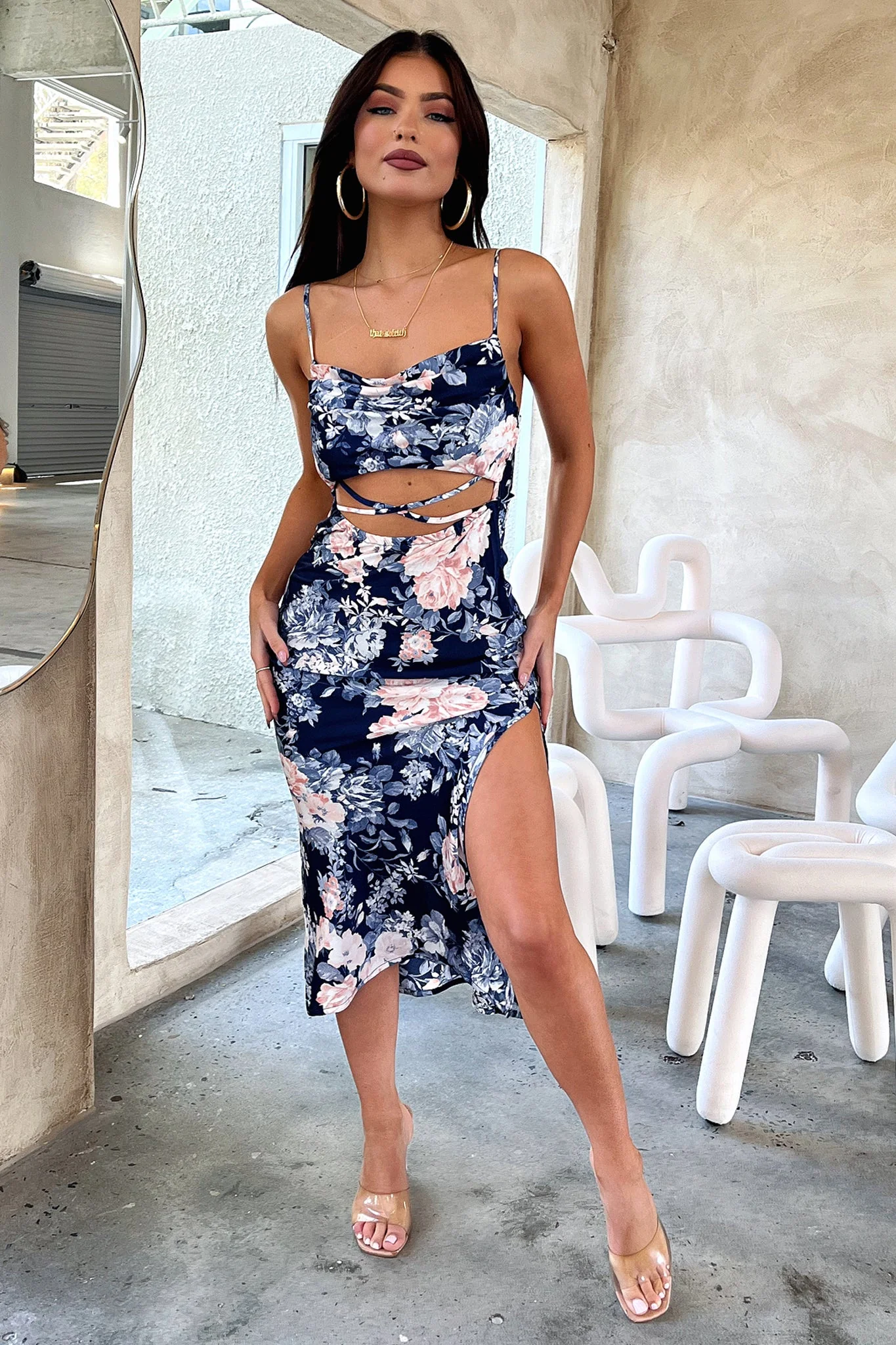 Florence Midi Dress - Blue Floral - XTXFMF