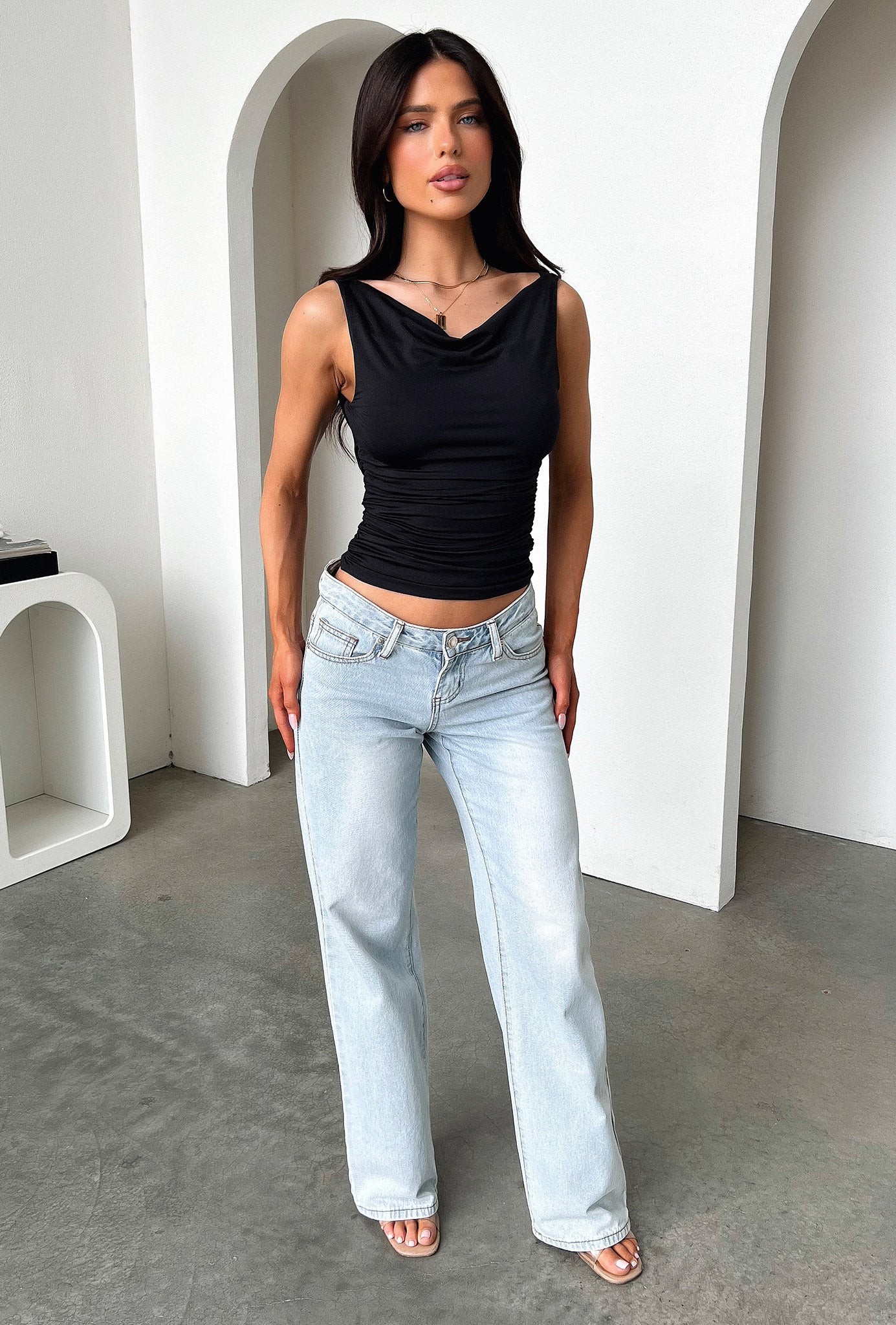 Russo Backless Cowl Neck Top - Black - XTXFMF