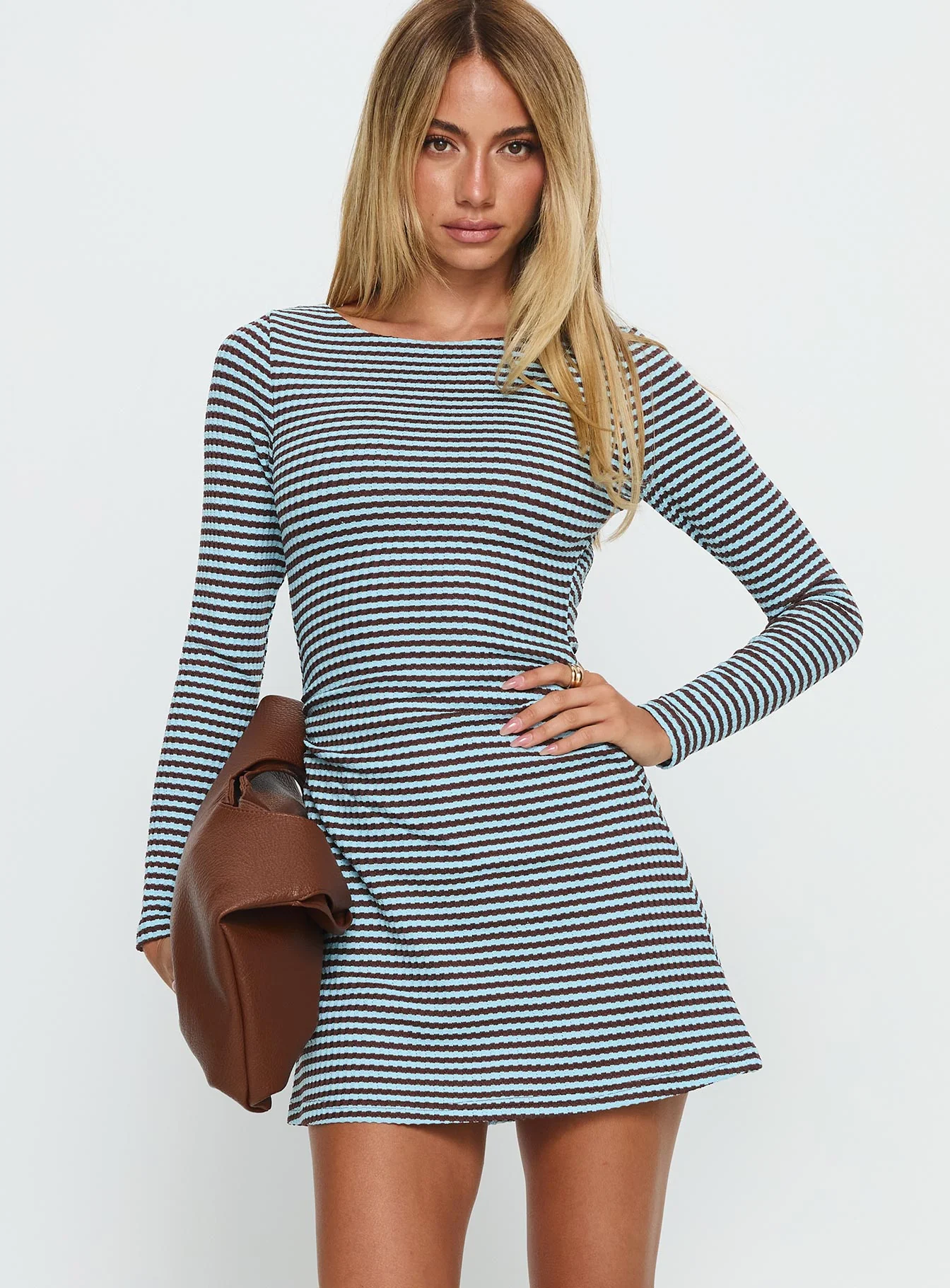 Carnella Long Sleeve Mini Dress Blue Stripe - XTXFMF